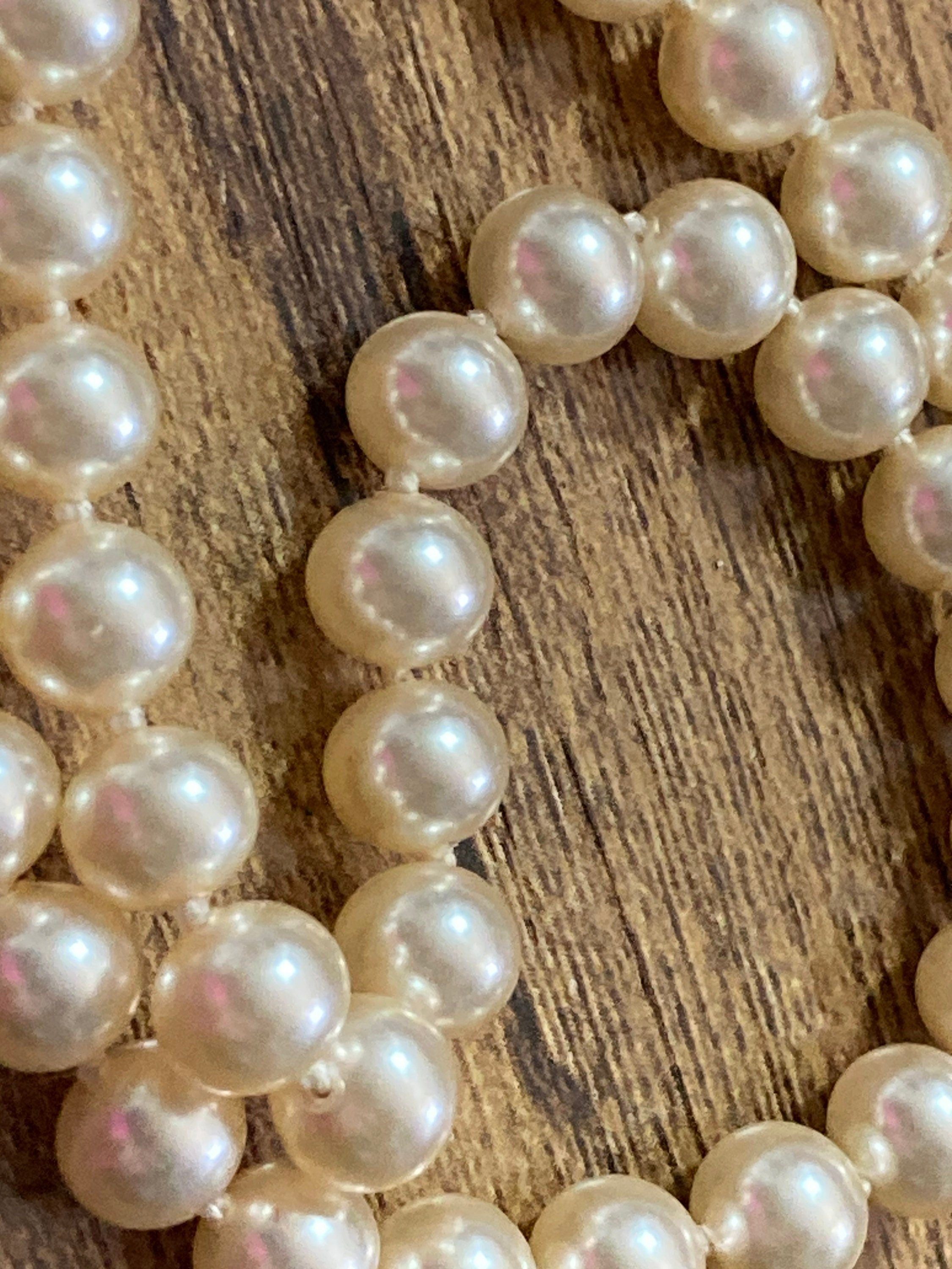 cream glass faux individually knotted pearl necklace short choker length 40cm