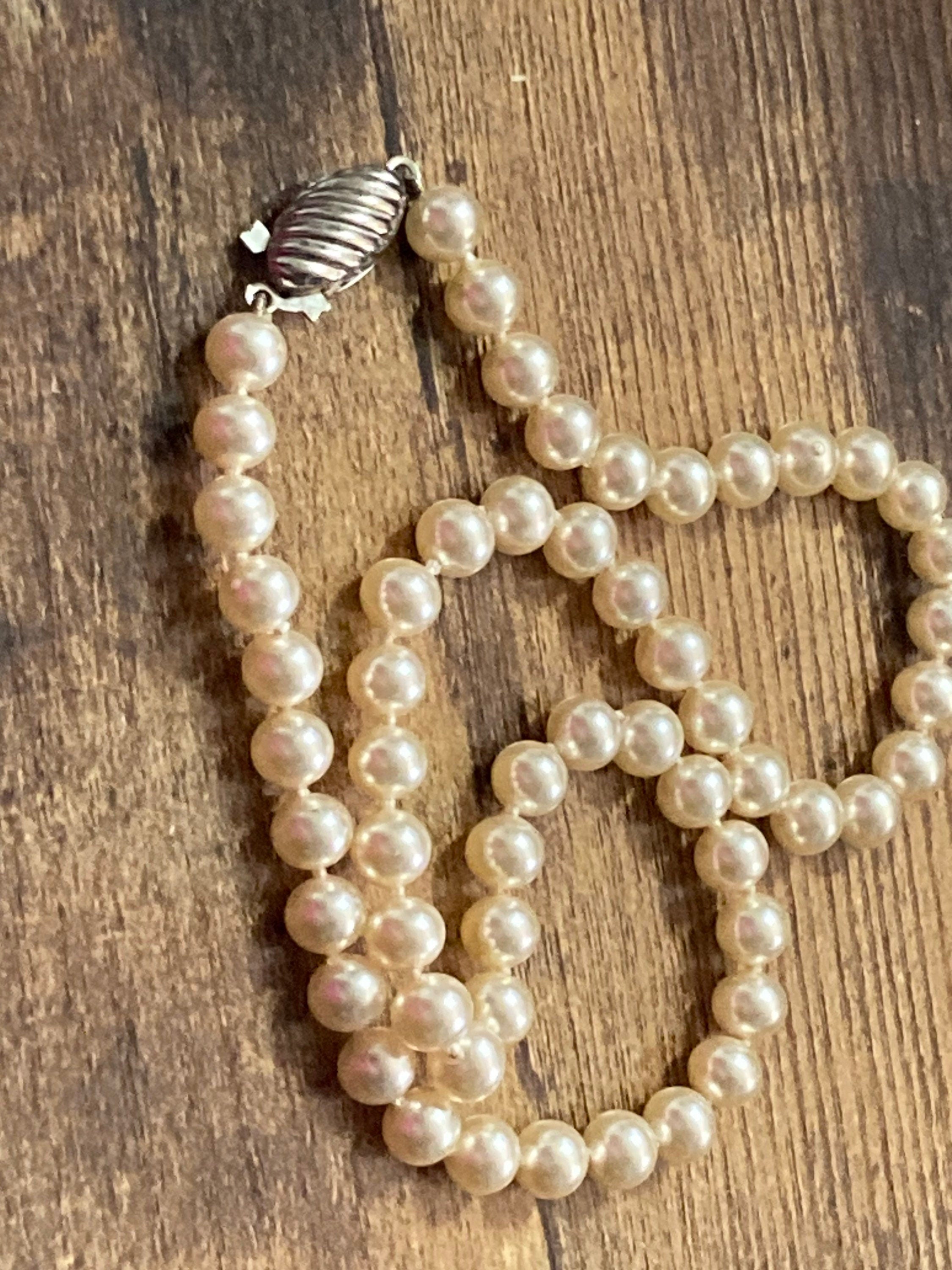 cream glass faux individually knotted pearl necklace short choker length 40cm