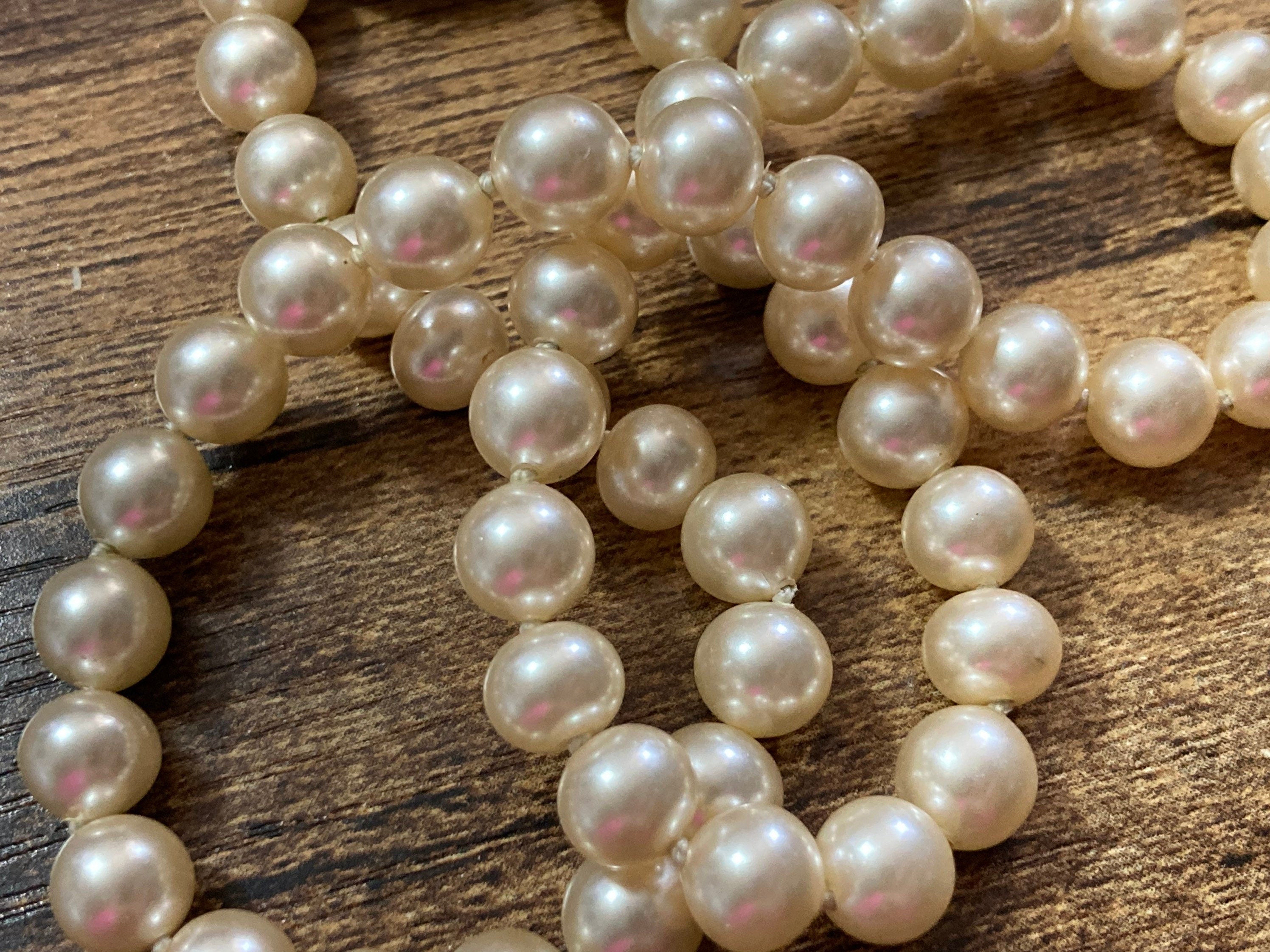 cream glass faux individually knotted pearl necklace short choker length 40cm