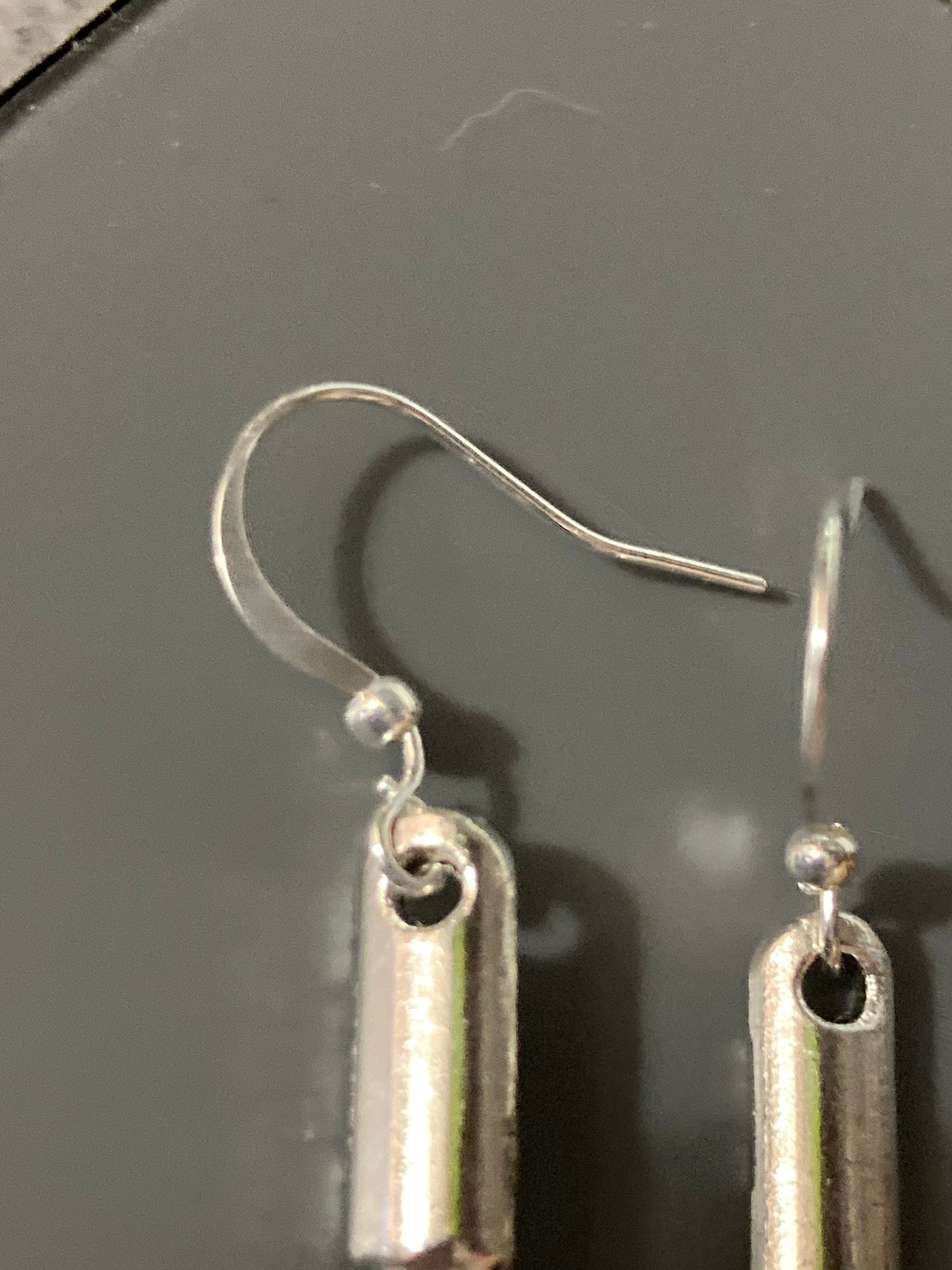 Novelty fountain pen nib drop earrings for writer silver tone