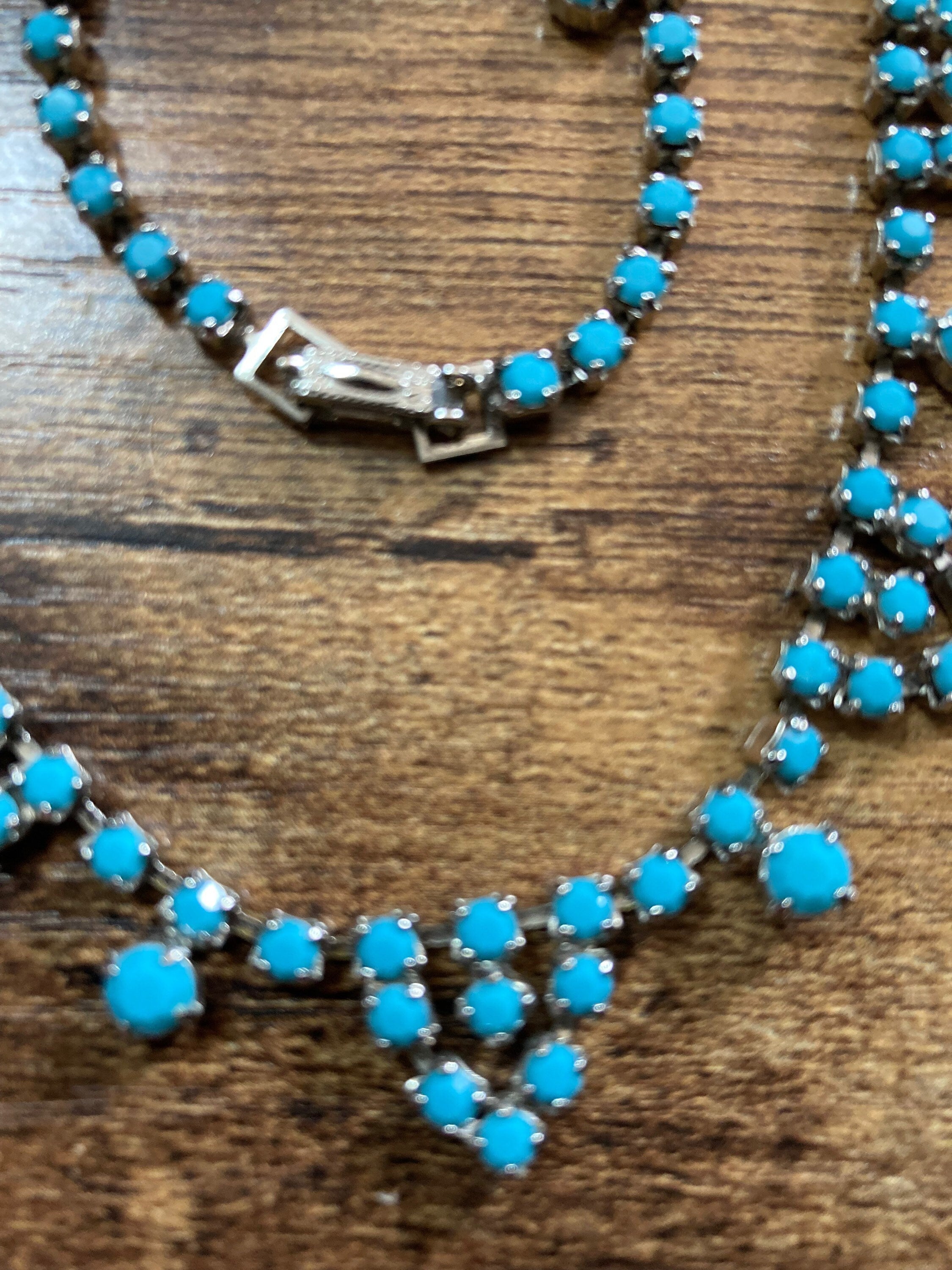 choker necklace with turquoise paste stones 1960s silver tone