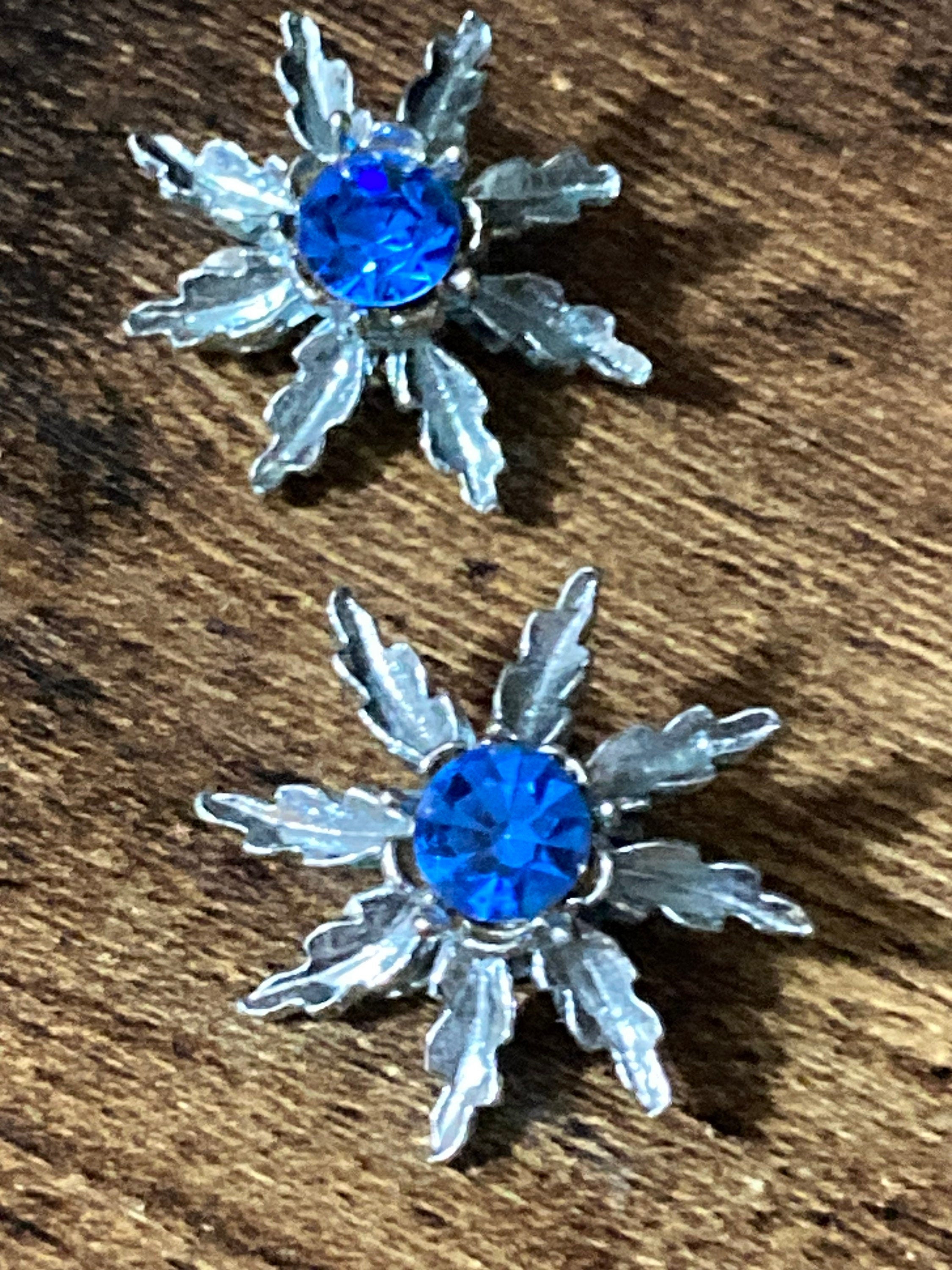 Sapphire blue diamanté star Clip On stud Earrings Silver Tone
