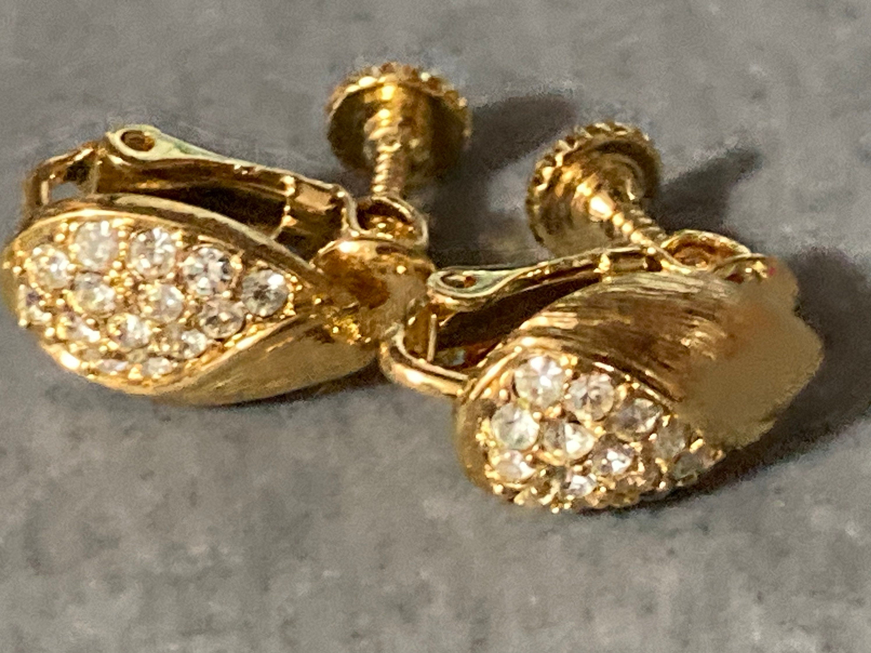 Small Diamanté paste gold tone Clip On Earrings