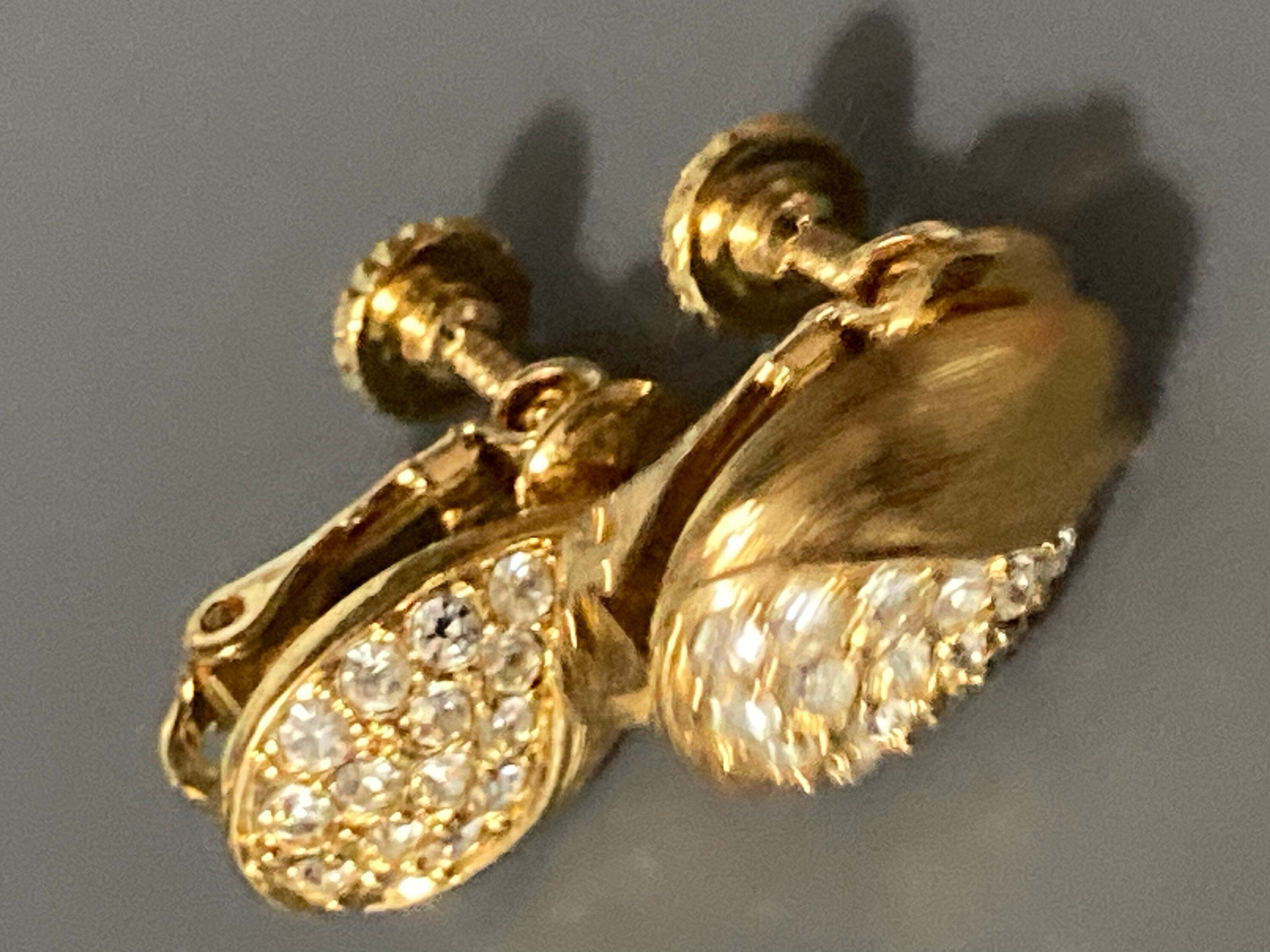 Small Diamanté paste gold tone Clip On Earrings