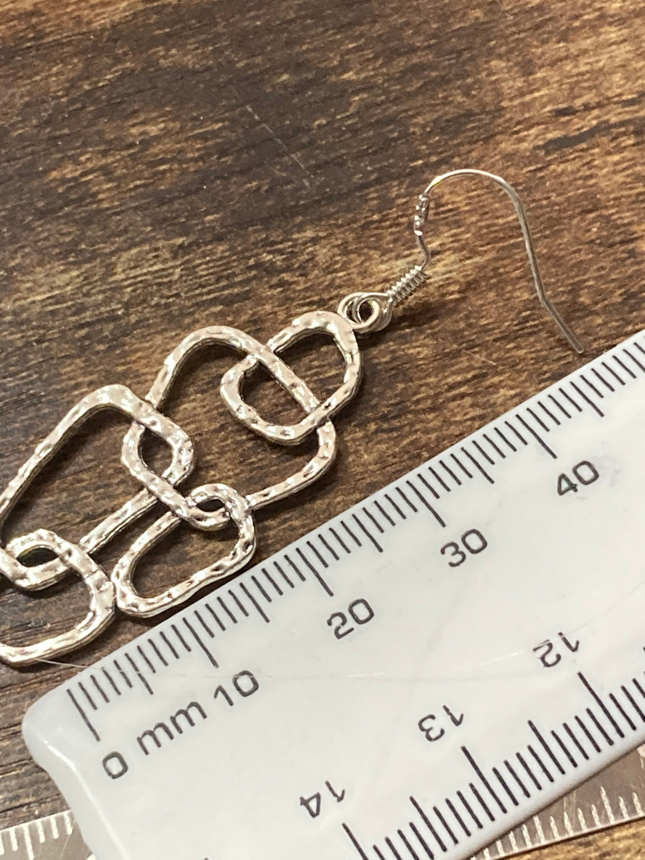Modernist abstract textured silver drop earrings handmade