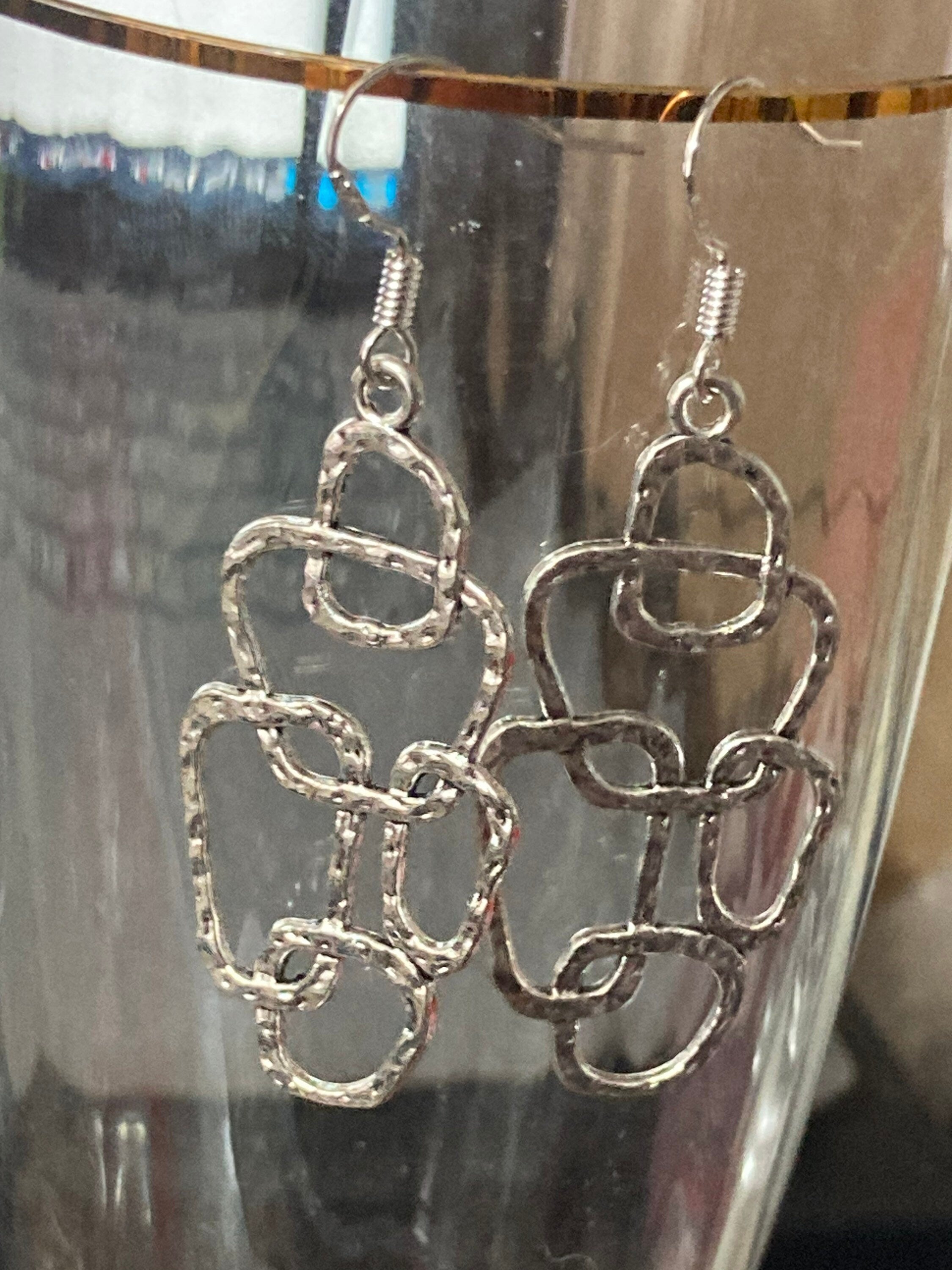 Modernist abstract textured silver drop earrings handmade