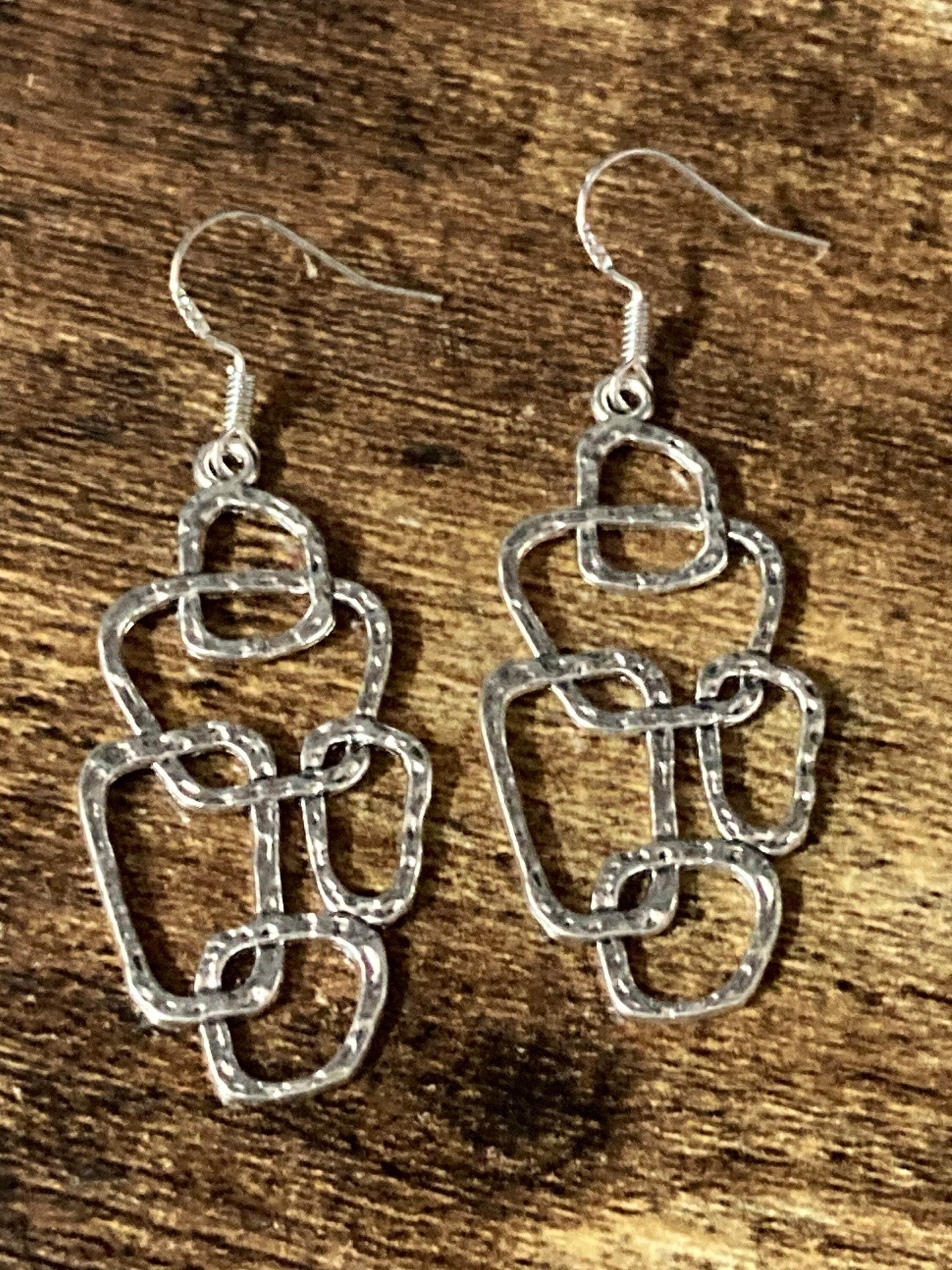 Modernist abstract textured silver drop earrings handmade