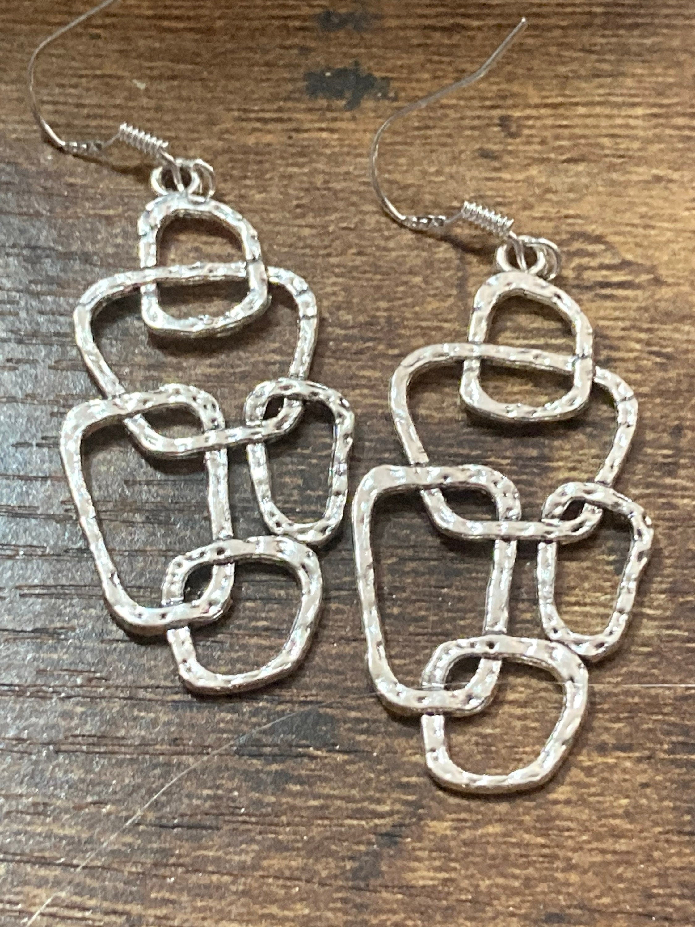Modernist abstract textured silver drop earrings handmade