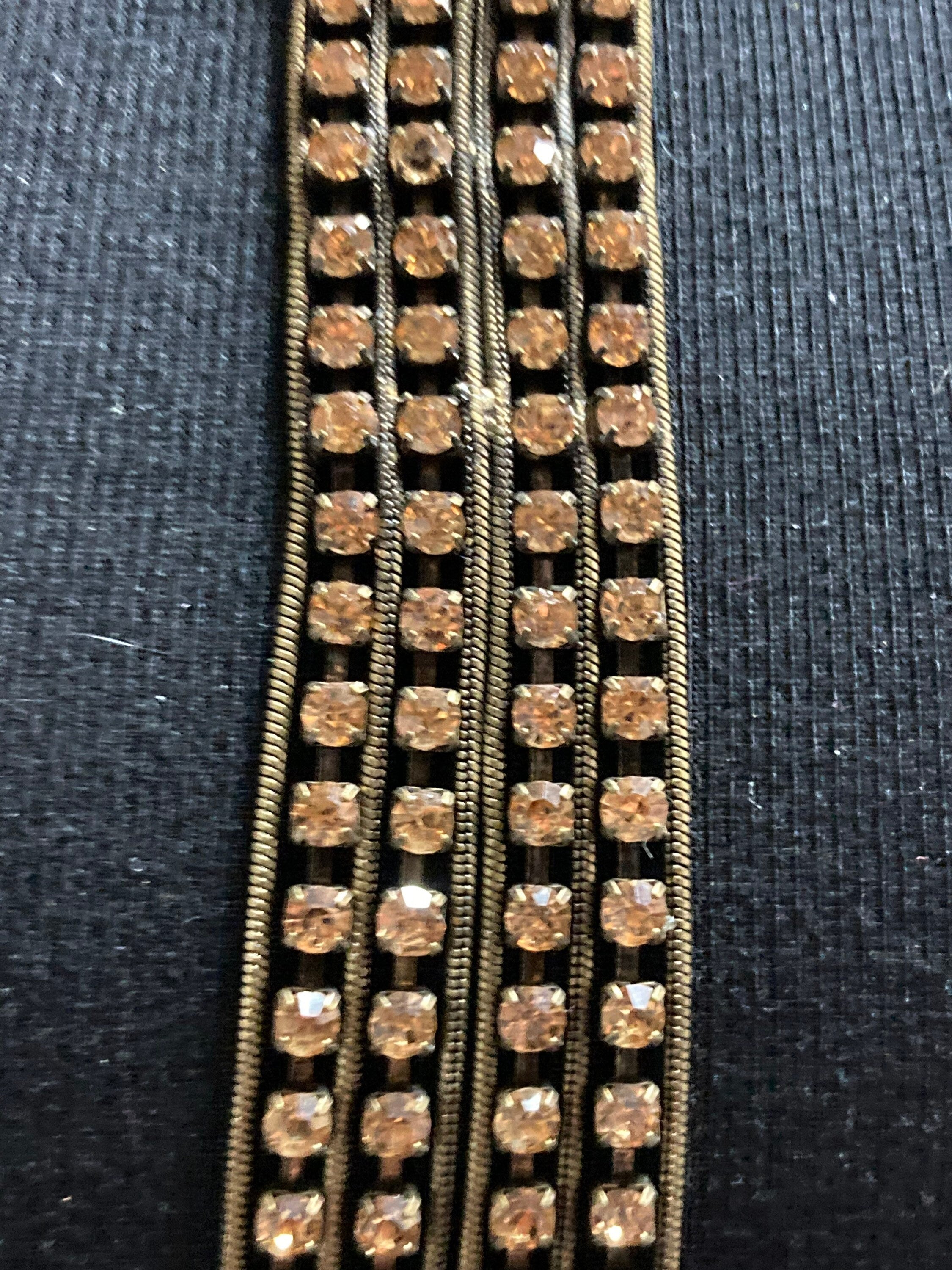 Retro brown cognac glass diamanté rhinestone waterfall drop necklace gold tone