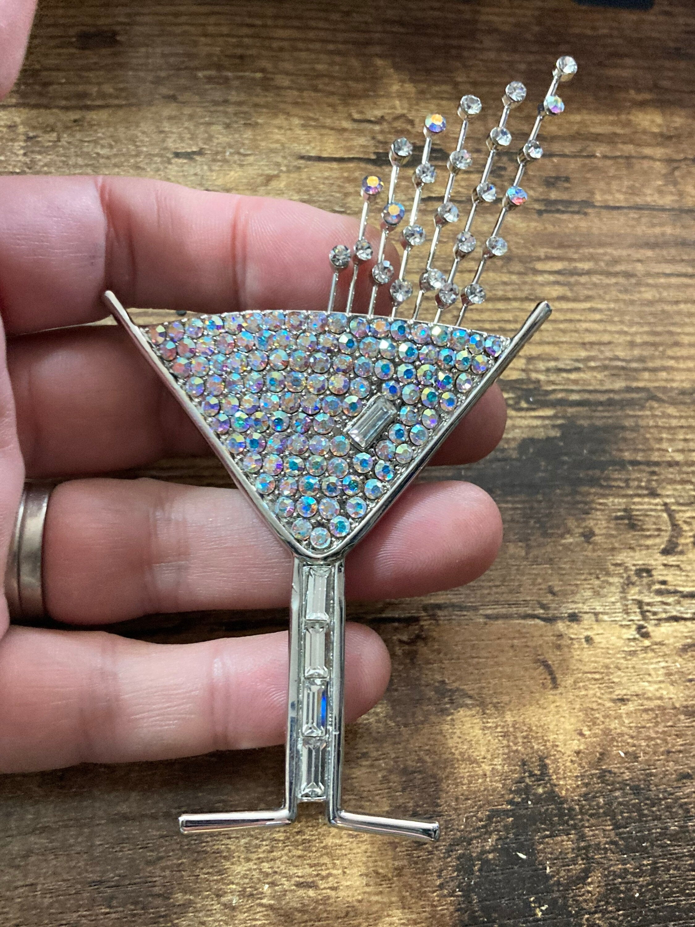 Signed butler and Wilson clear diamanté champagne cocktail glass brooch