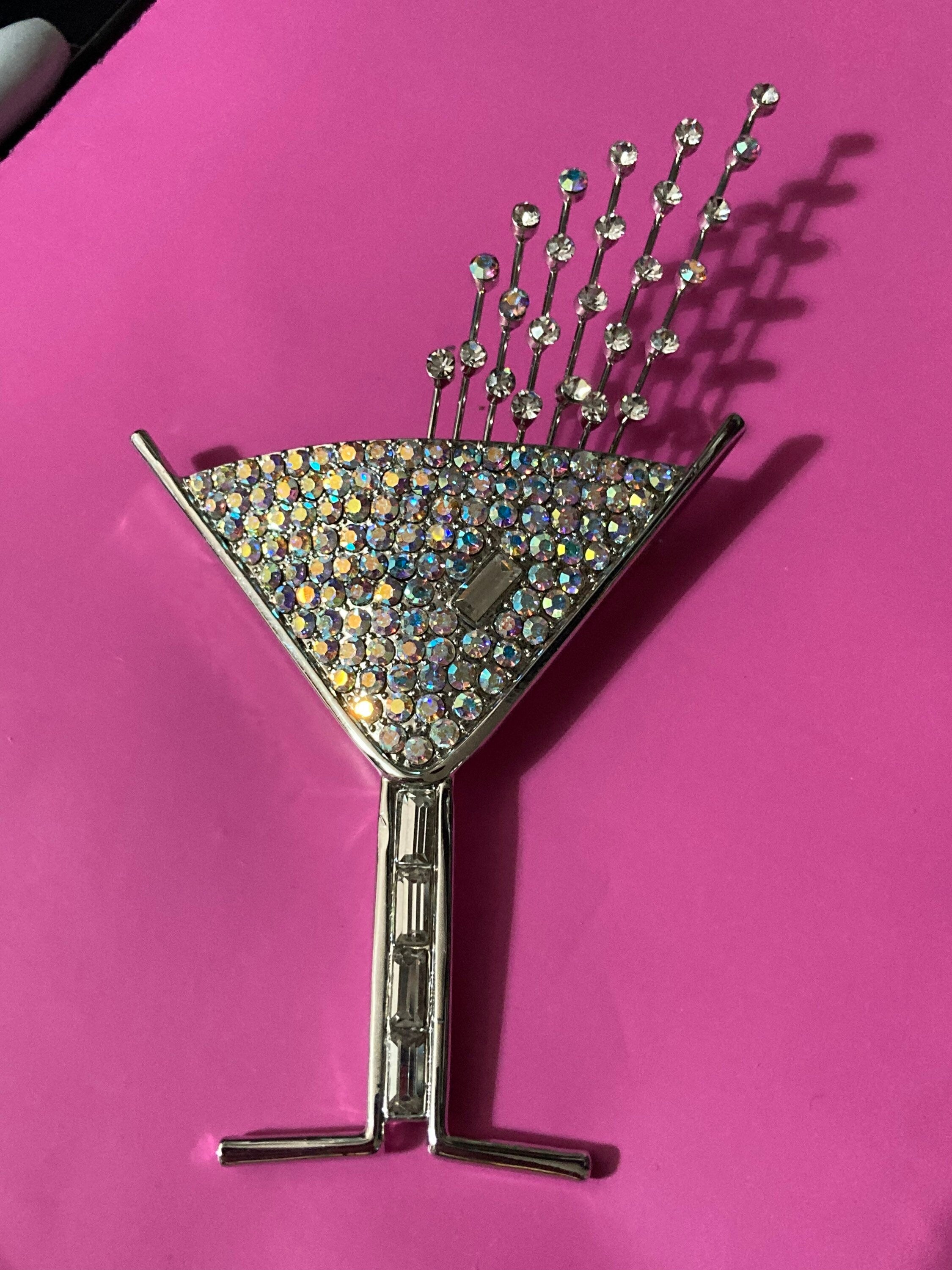 Signed butler and Wilson clear diamanté champagne cocktail glass brooch