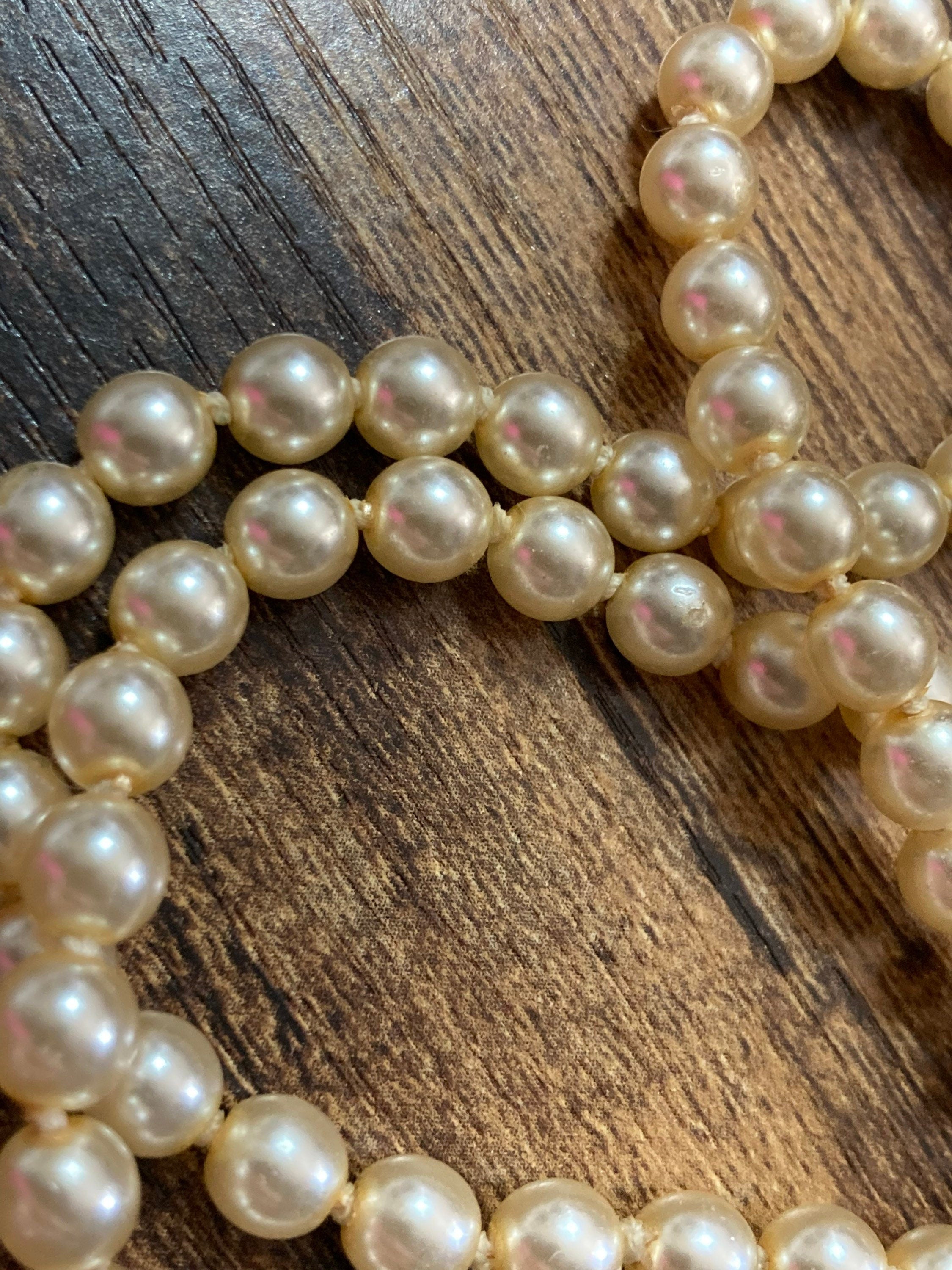 cream glass faux individually knotted pearl necklace medium length 47cm