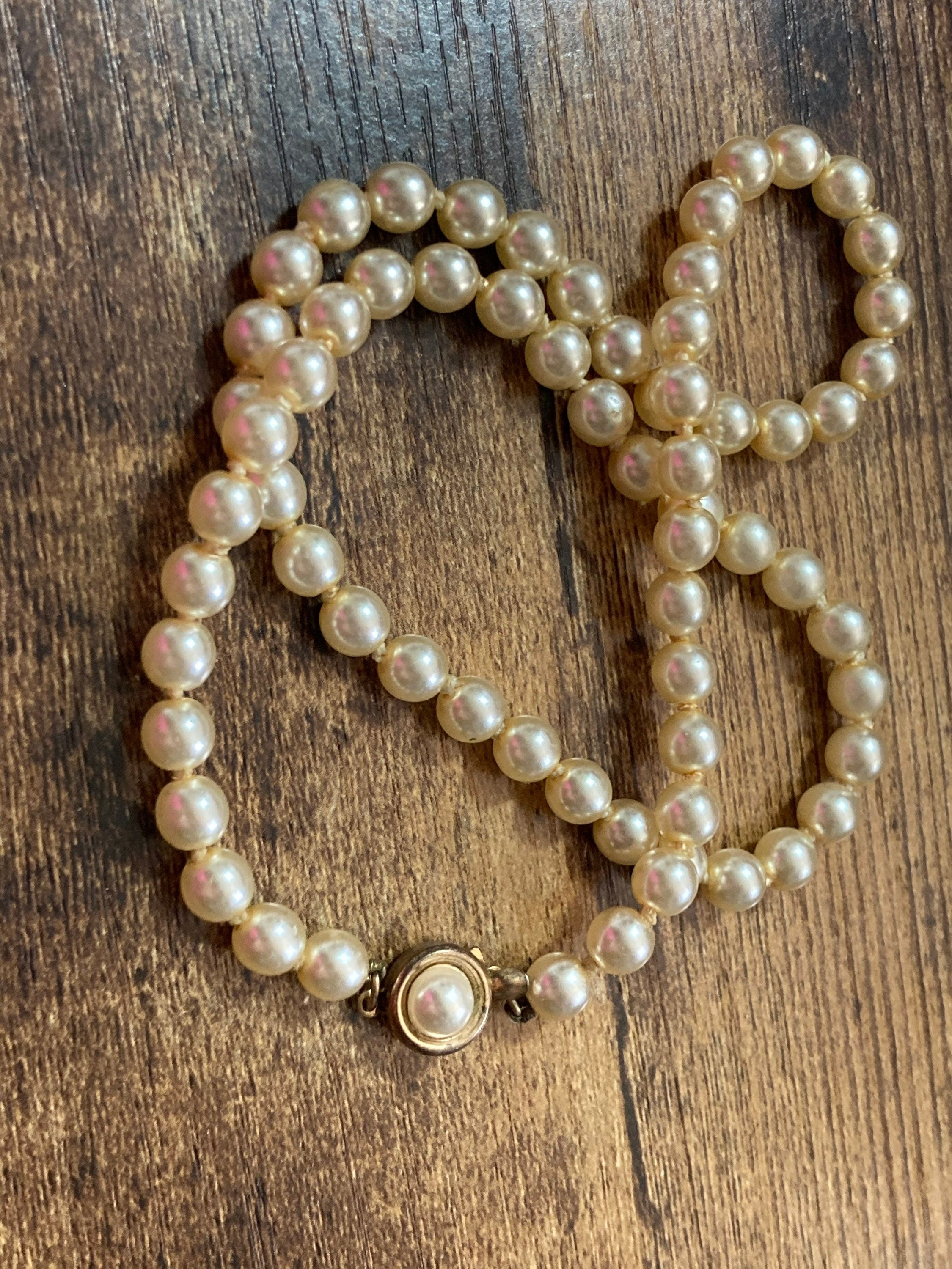 cream glass faux individually knotted pearl necklace medium length 47cm