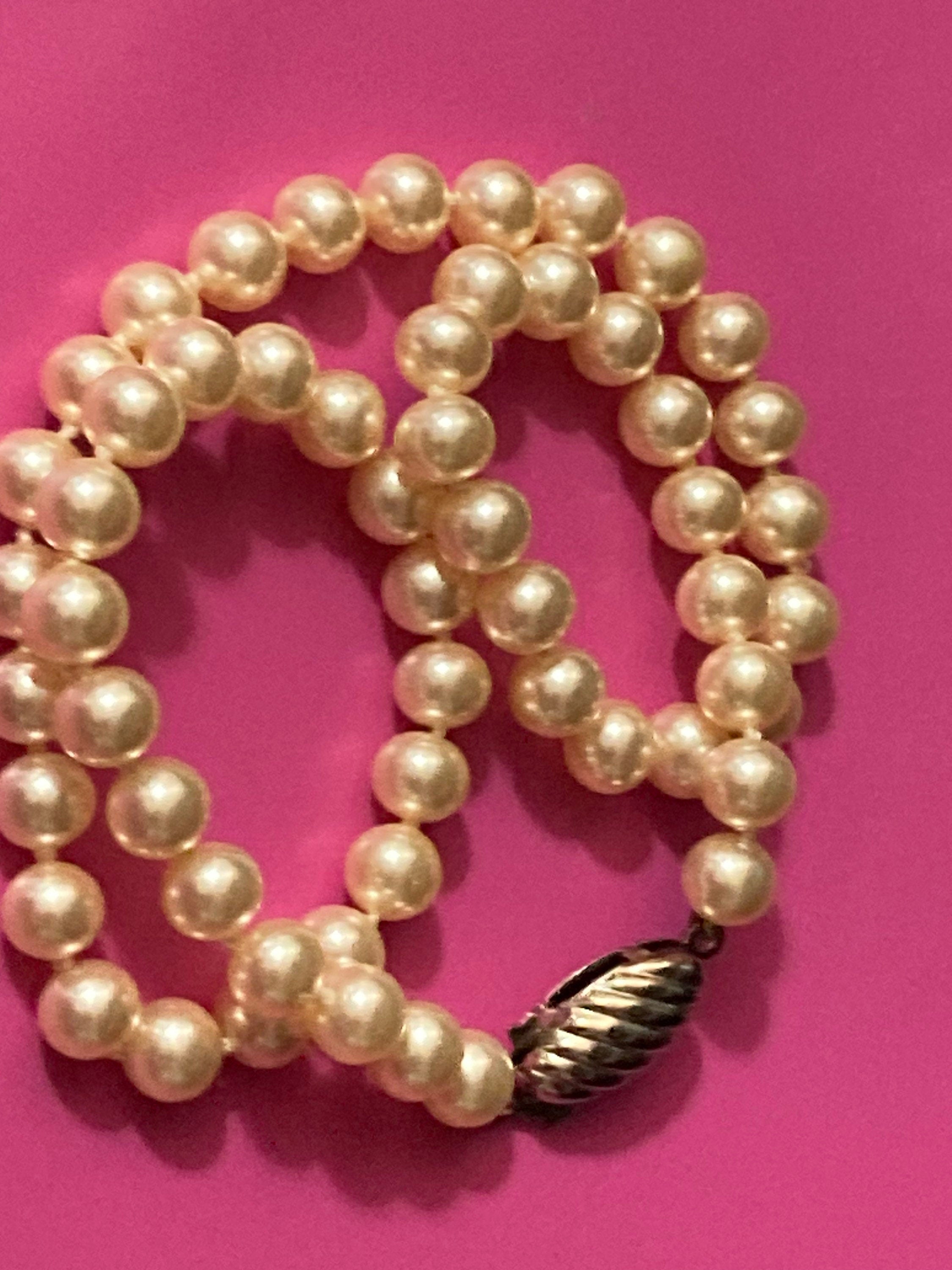 cream glass faux individually knotted pearl necklace short choker length 40cm