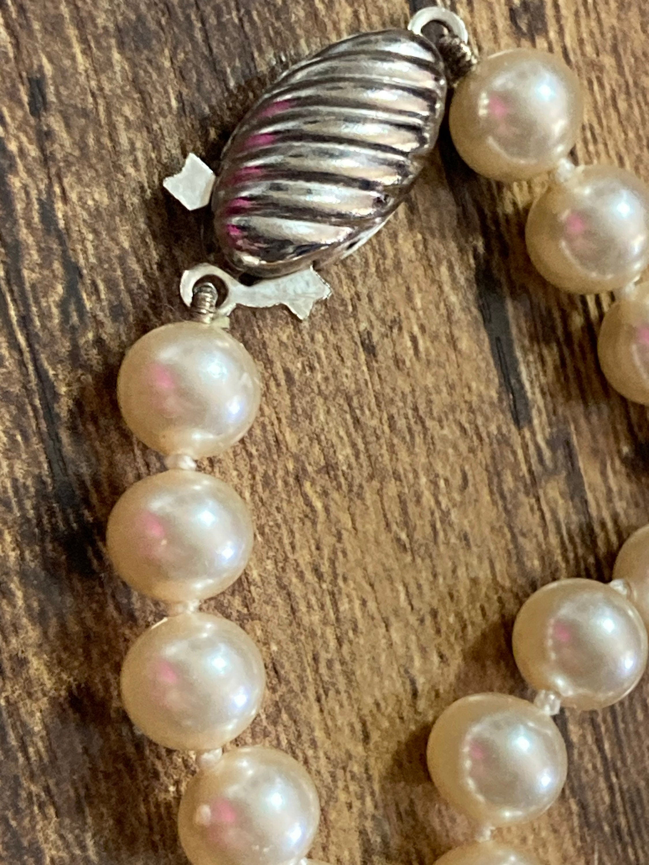 cream glass faux individually knotted pearl necklace short choker length 40cm