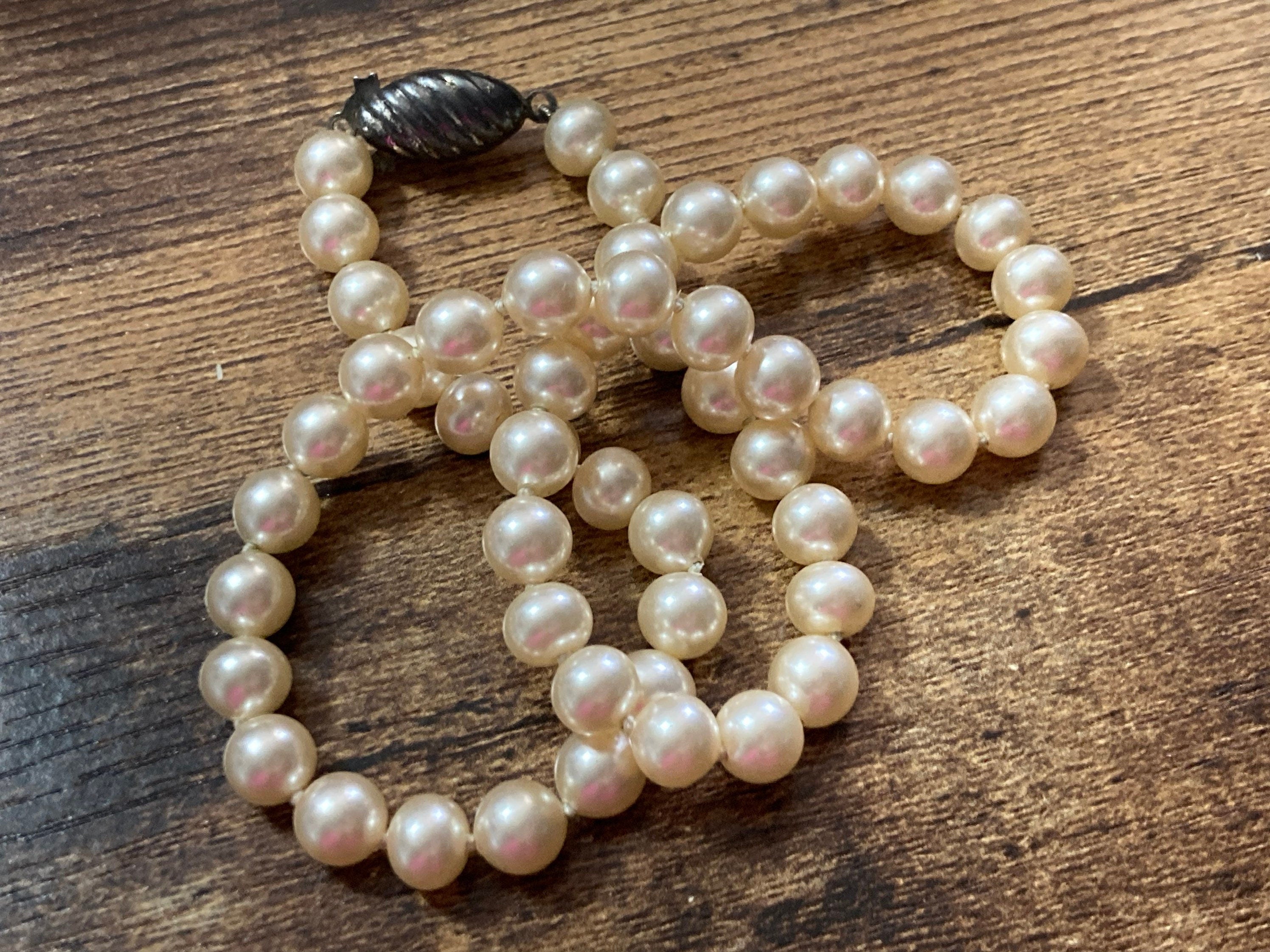 cream glass faux individually knotted pearl necklace short choker length 40cm