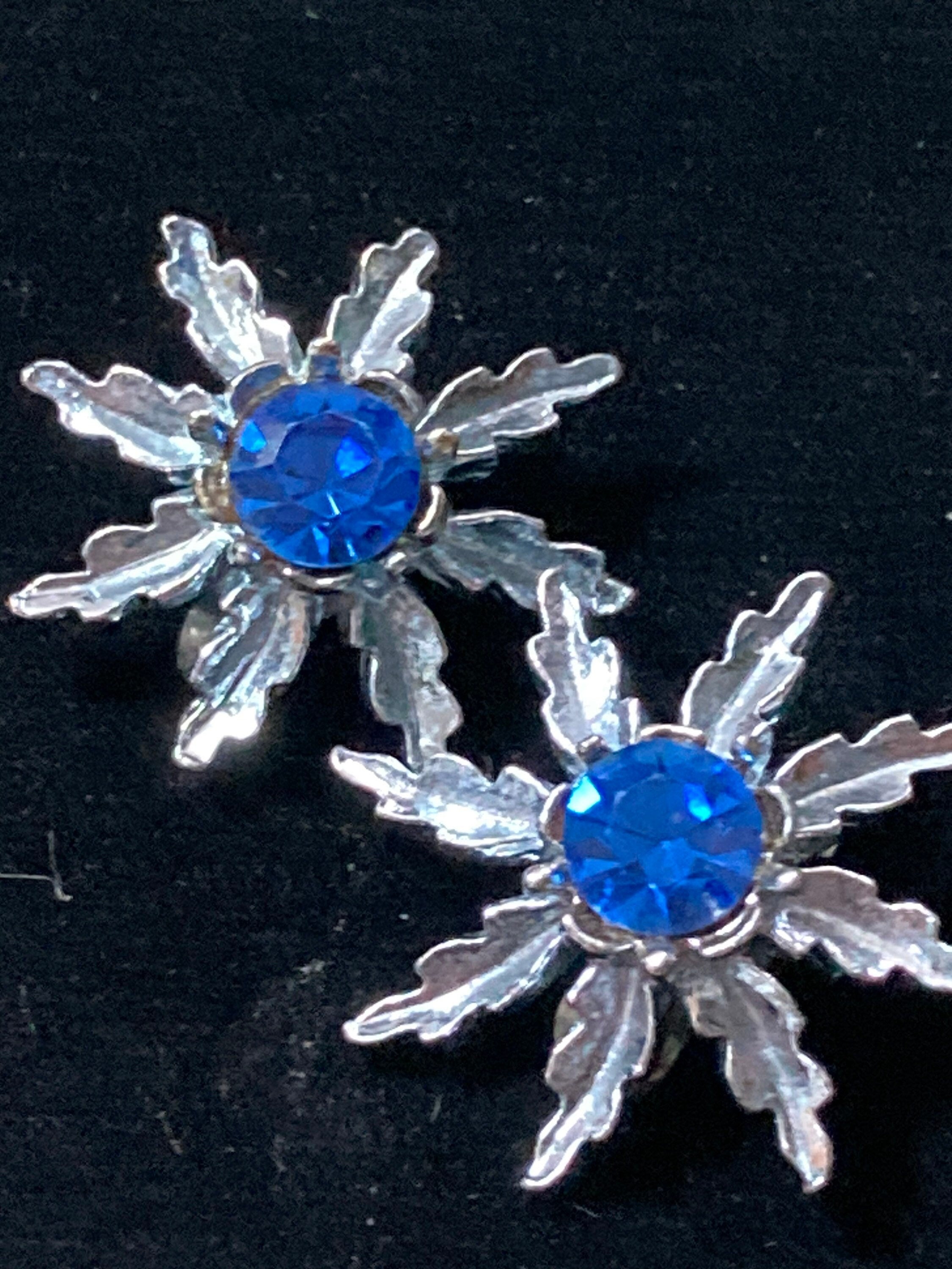 Sapphire blue diamanté star Clip On stud Earrings Silver Tone
