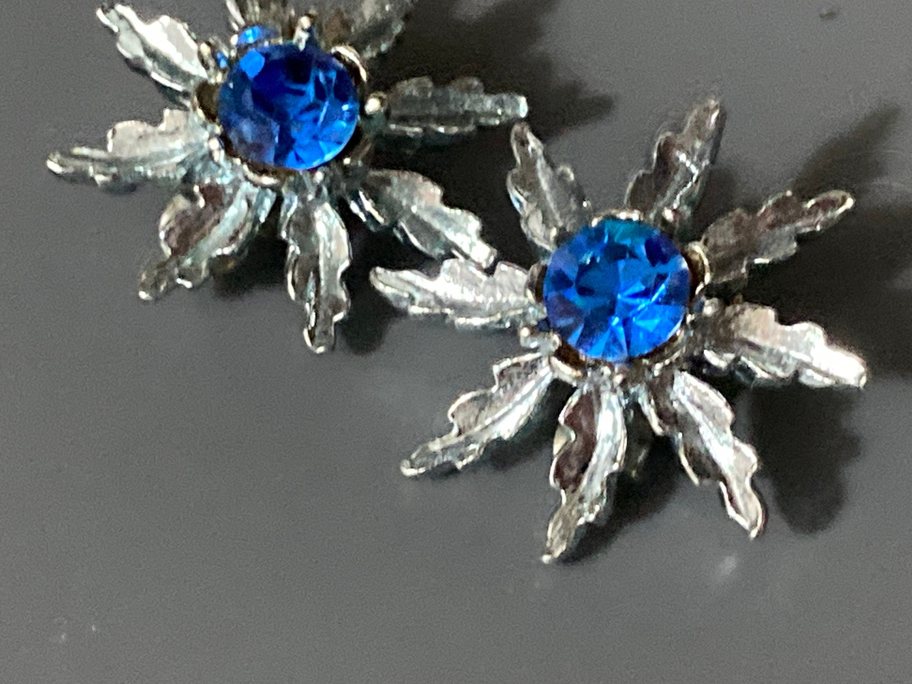 Sapphire blue diamanté star Clip On stud Earrings Silver Tone
