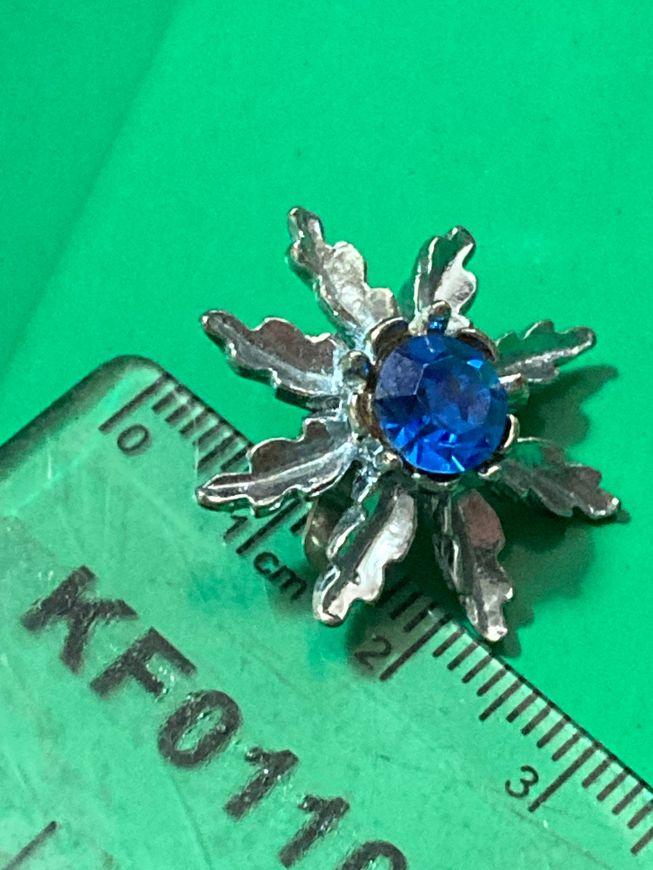 Sapphire blue diamanté star Clip On stud Earrings Silver Tone