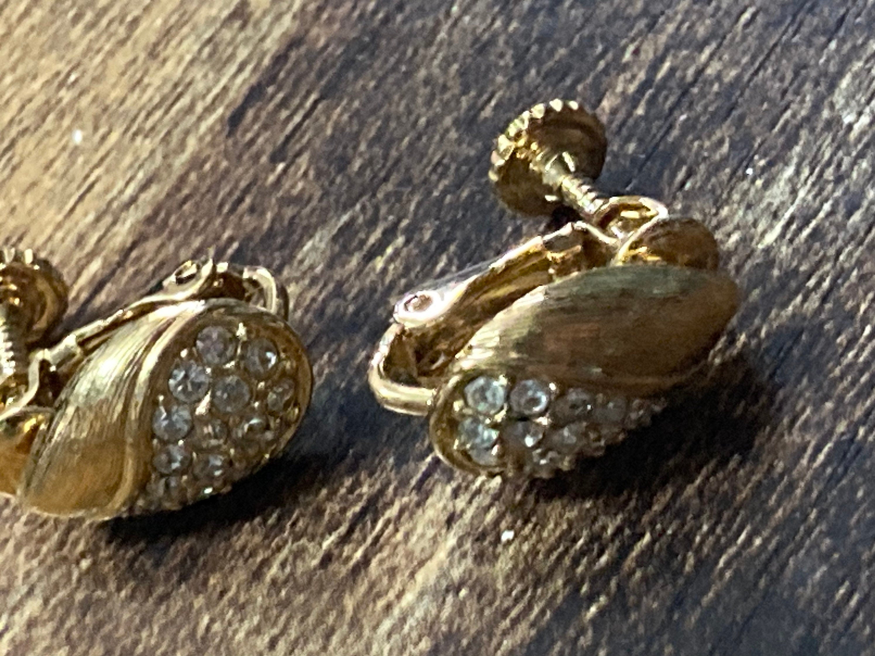 Small Diamanté paste gold tone Clip On Earrings