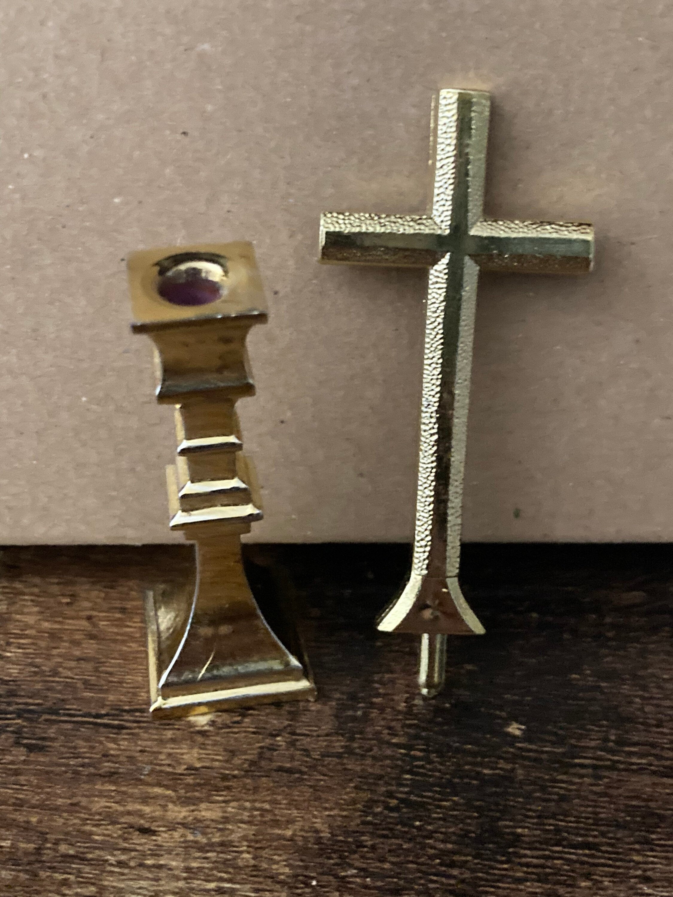 Gold religious cross and candle holder communion baptism christening cake topper decoration