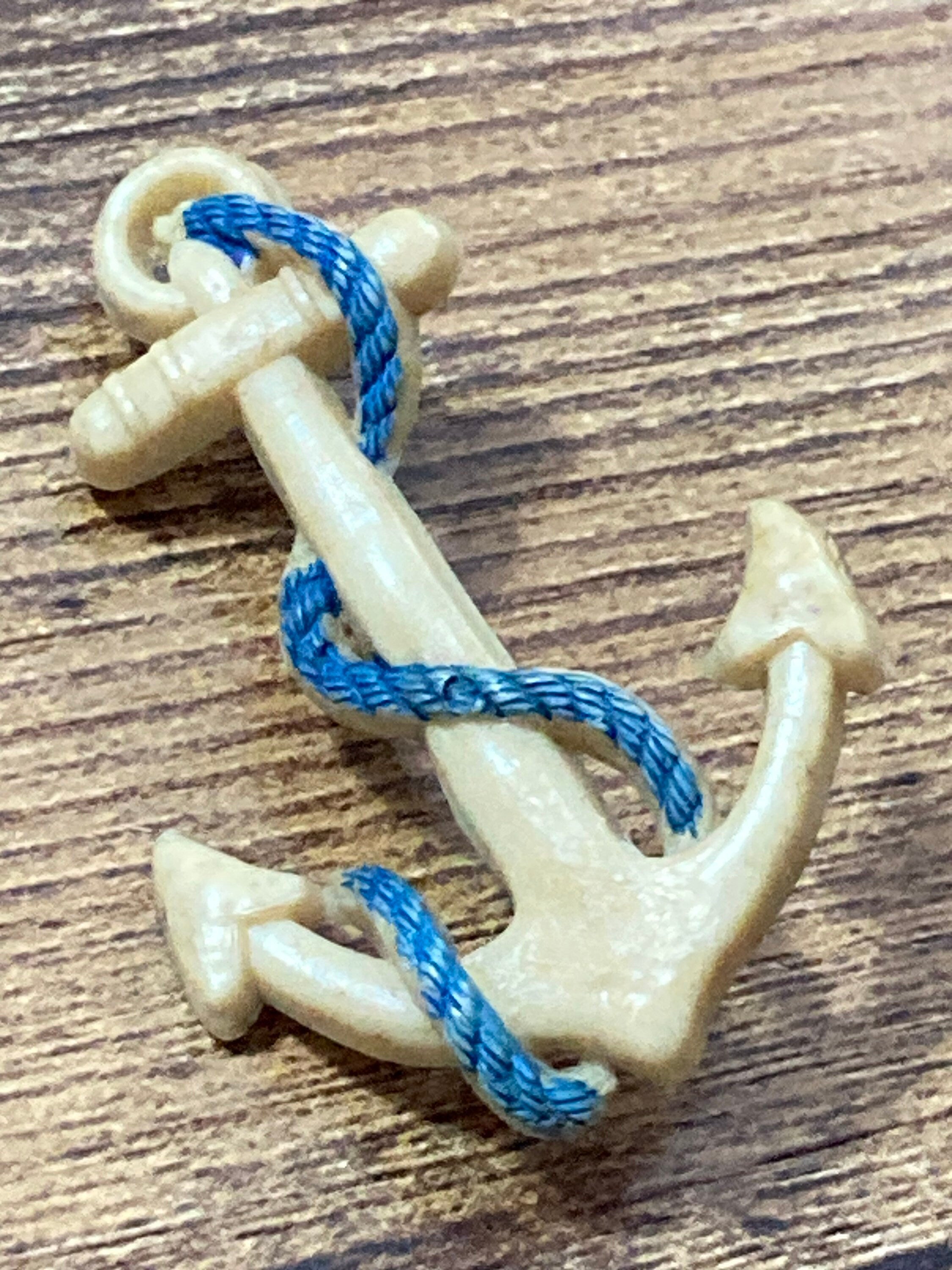 vintage nautical early plastic celluloid cream anchor Brooch