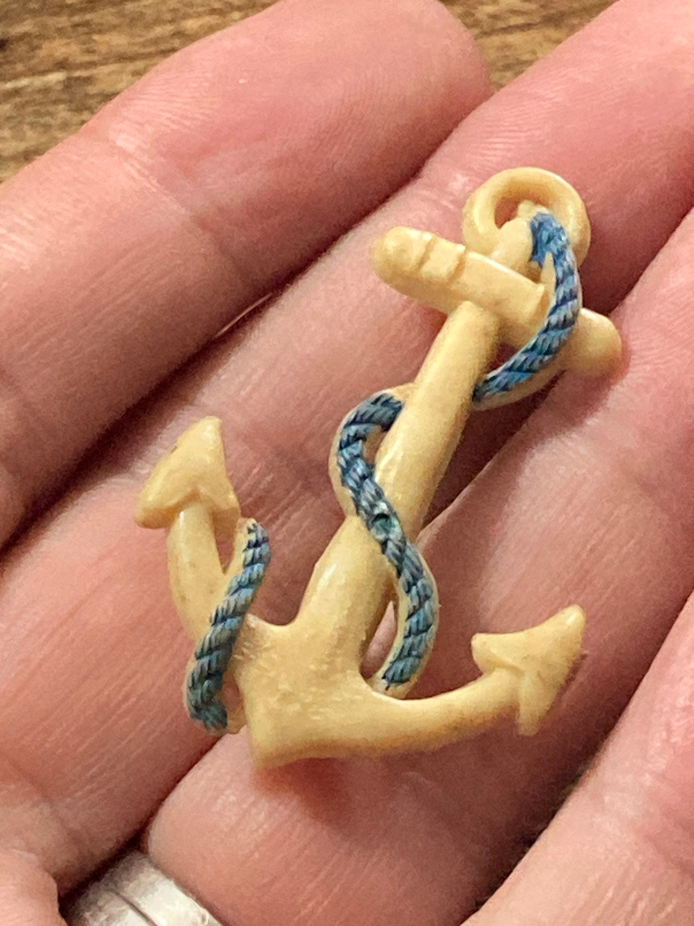 vintage nautical early plastic celluloid cream anchor Brooch