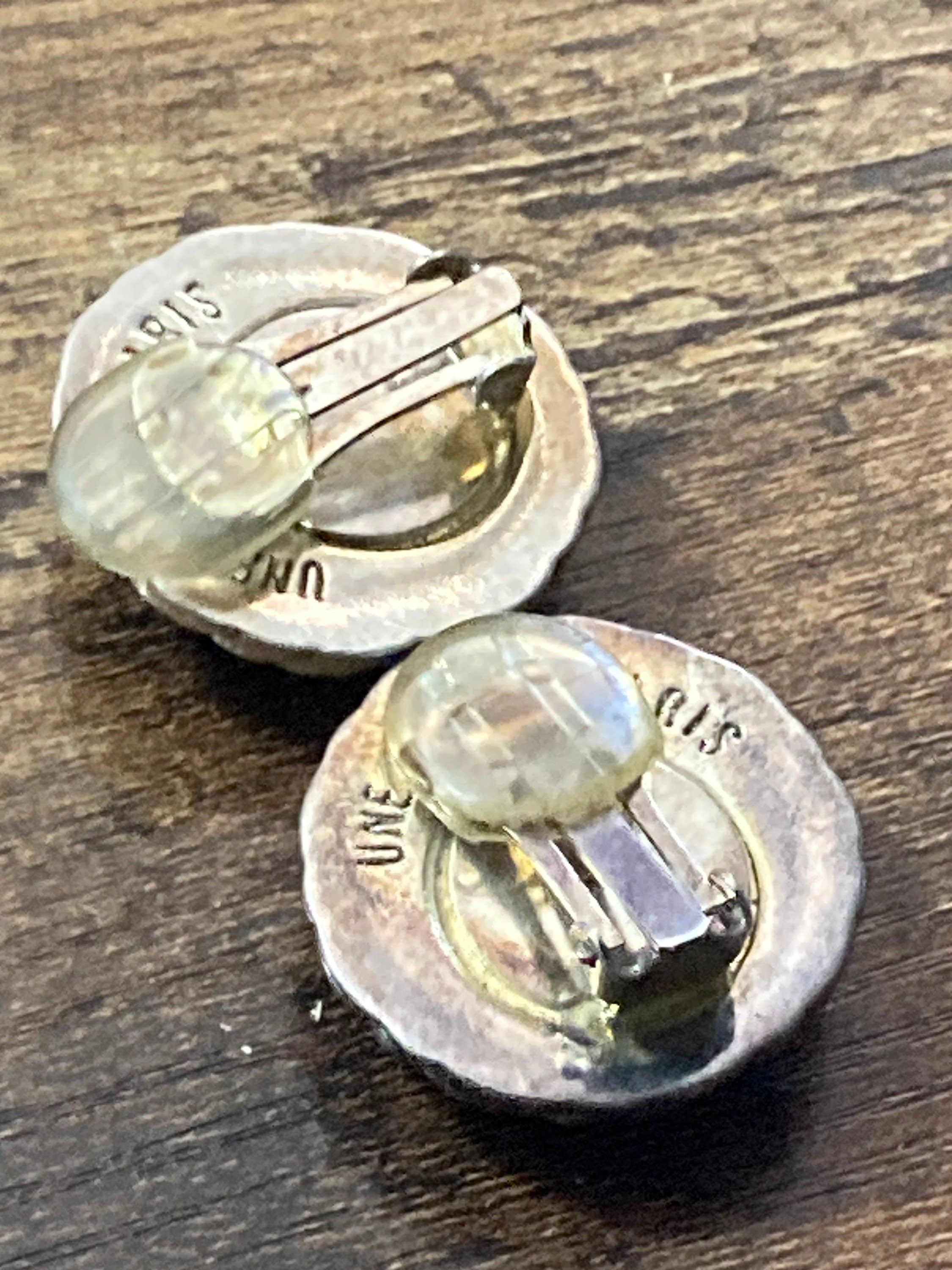 Signed UNE LIGNE Paris Oversized 2.5cm round black & silver tone clip on stud earrings