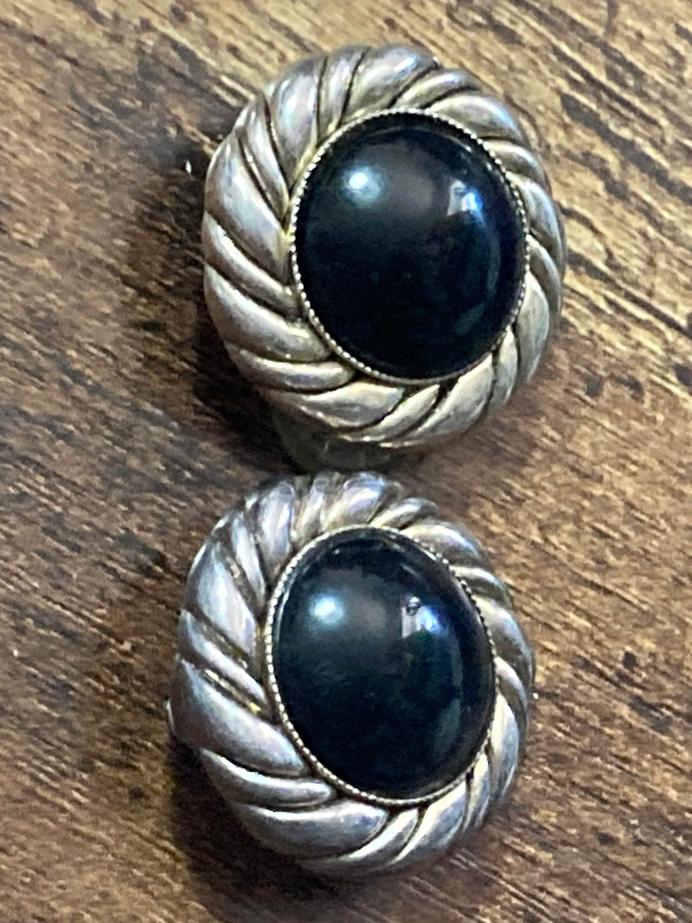 Signed UNE LIGNE Paris Oversized 2.5cm round black & silver tone clip on stud earrings