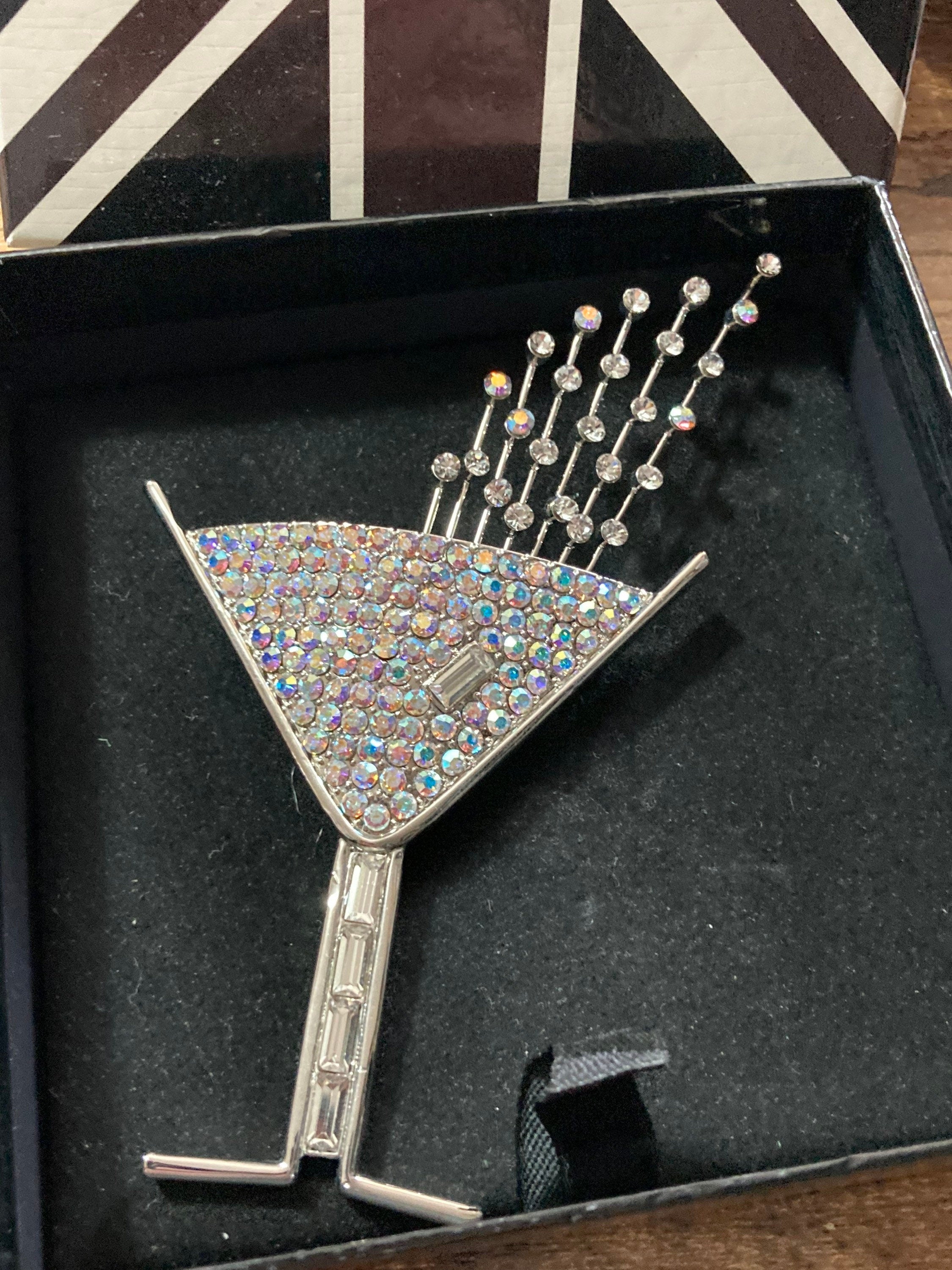 Signed butler and Wilson clear diamanté champagne cocktail glass brooch