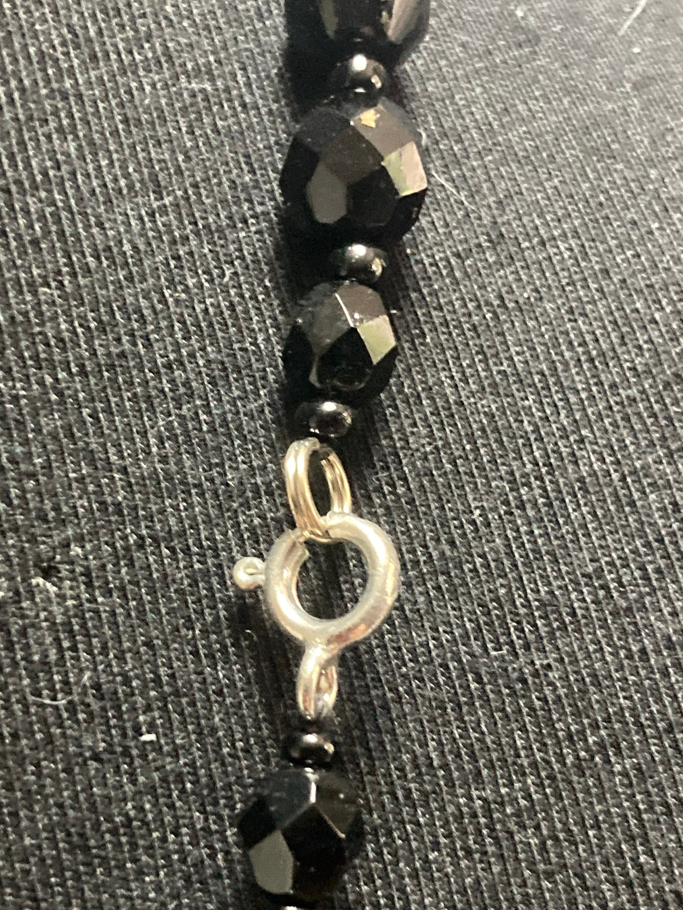 Vintage Black Crystal long beaded necklace 62cm mid century