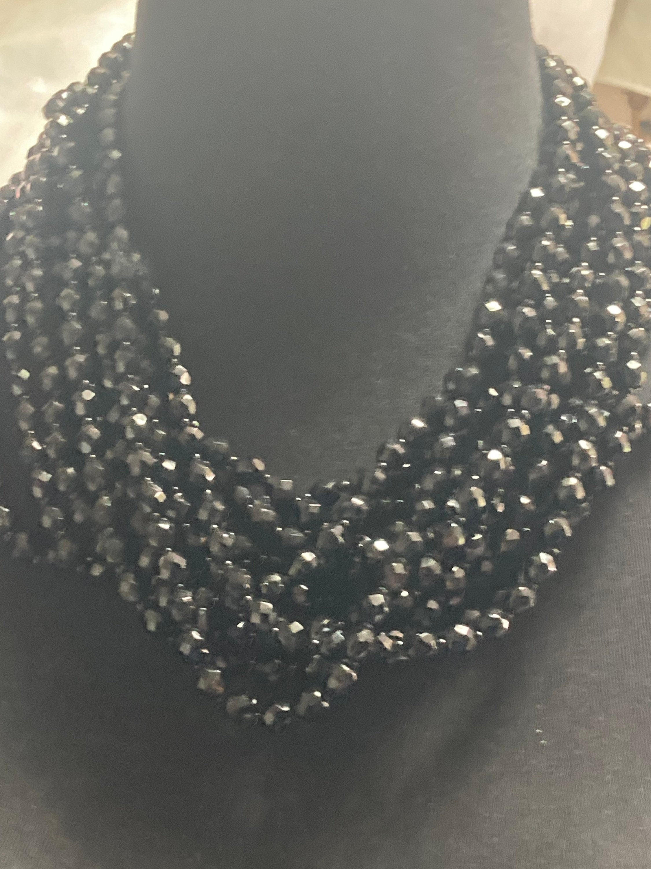 Vintage Black Crystal long beaded necklace 62cm mid century