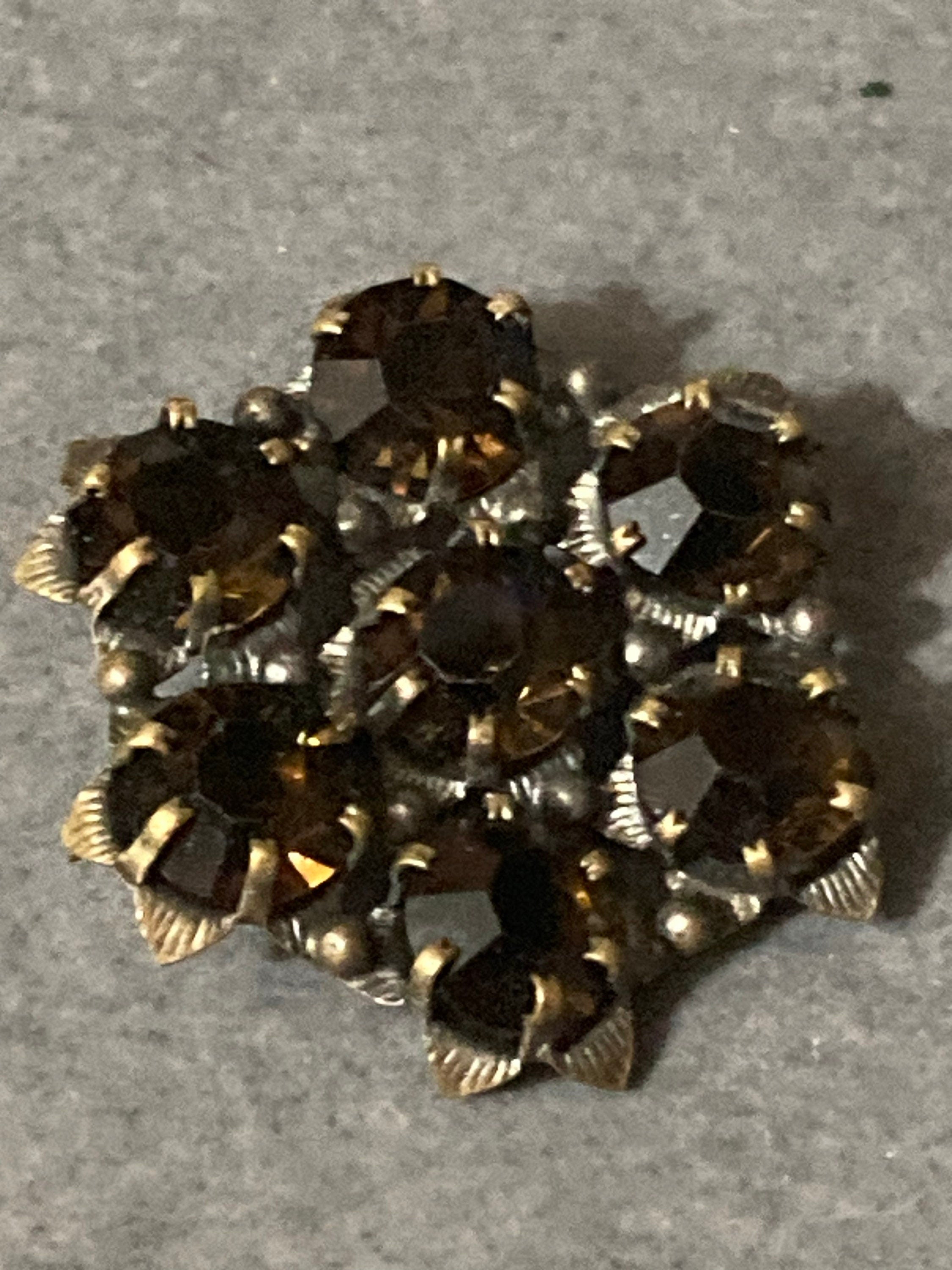 vintage modernist mid century faded gold tone brown cognac glass brooch