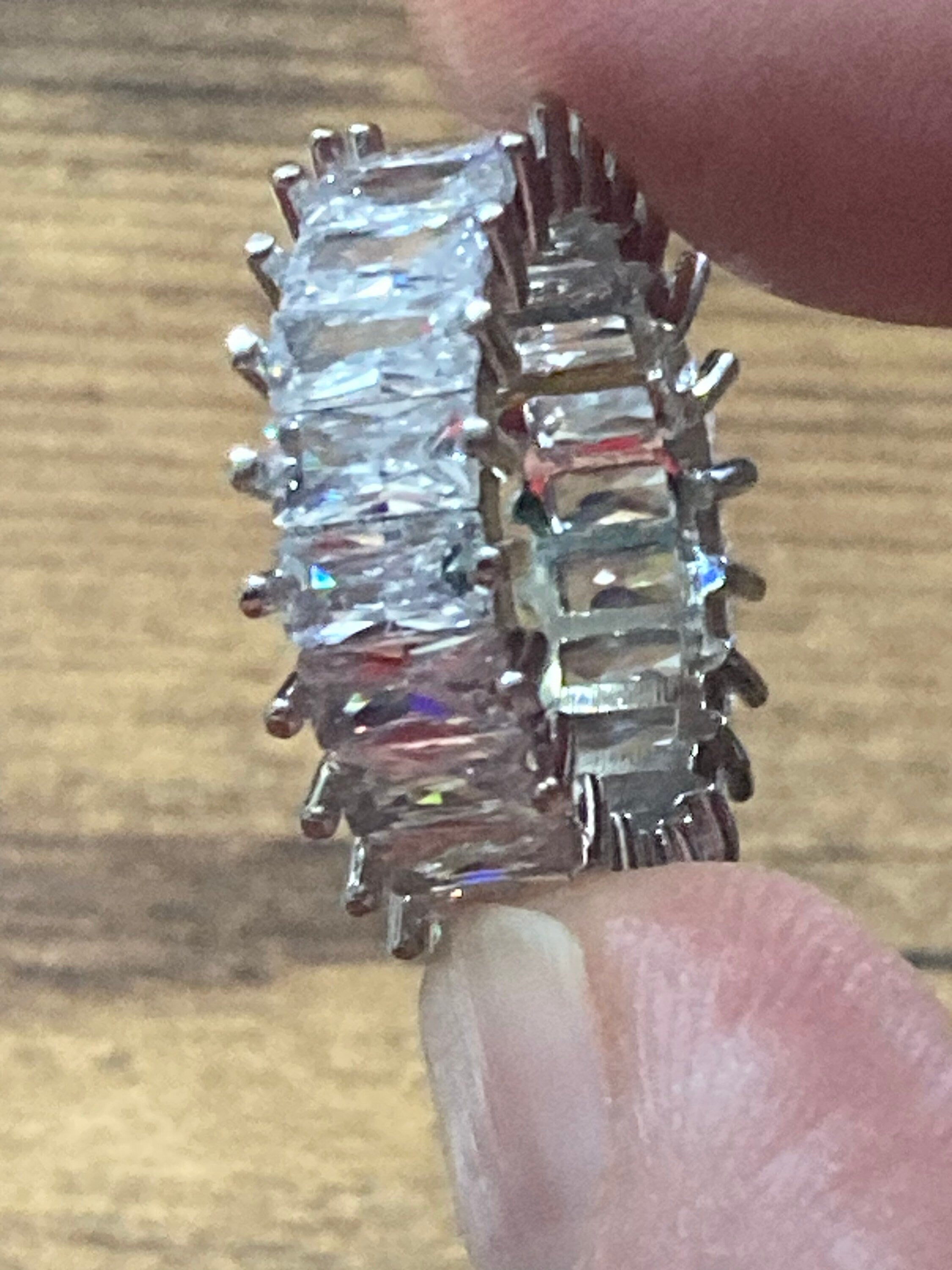 Clear CZ baguette diamanté costume cocktail dress ring size 7 uk P