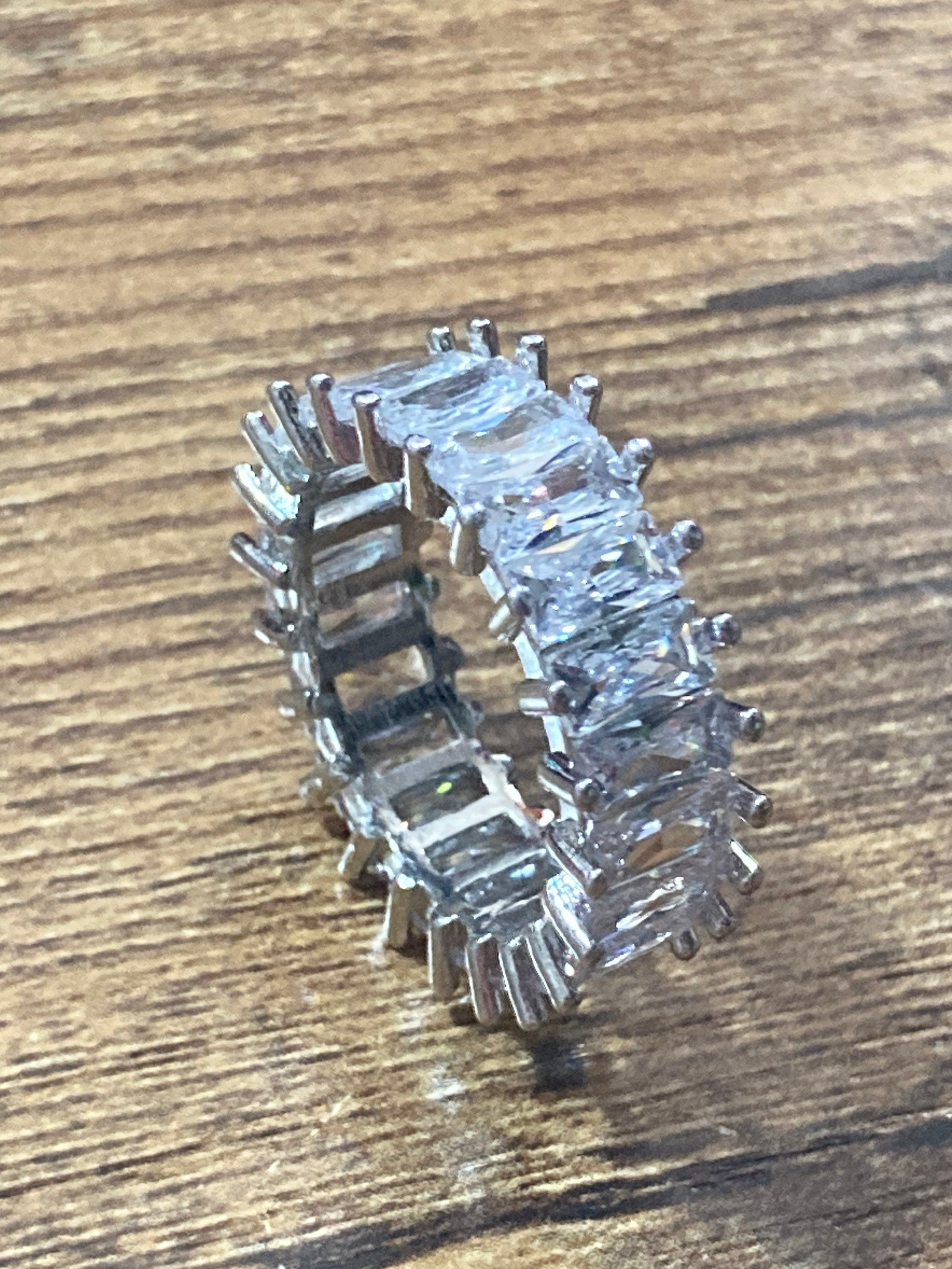 Clear CZ baguette diamanté costume cocktail dress ring size 7 uk P