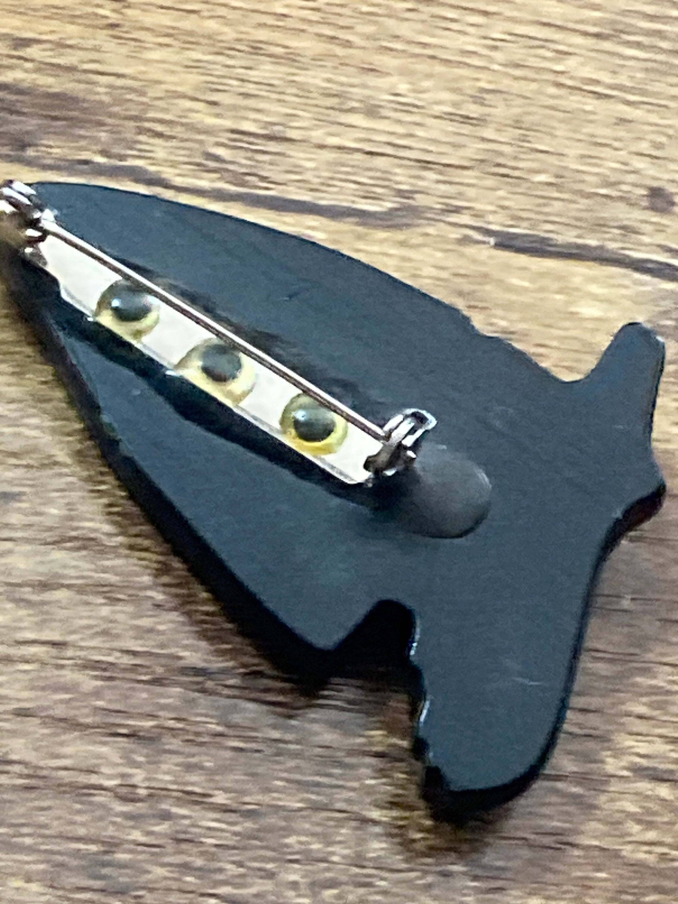 vintage nautical early plastic celluloid black yacht sailing boat Brooch