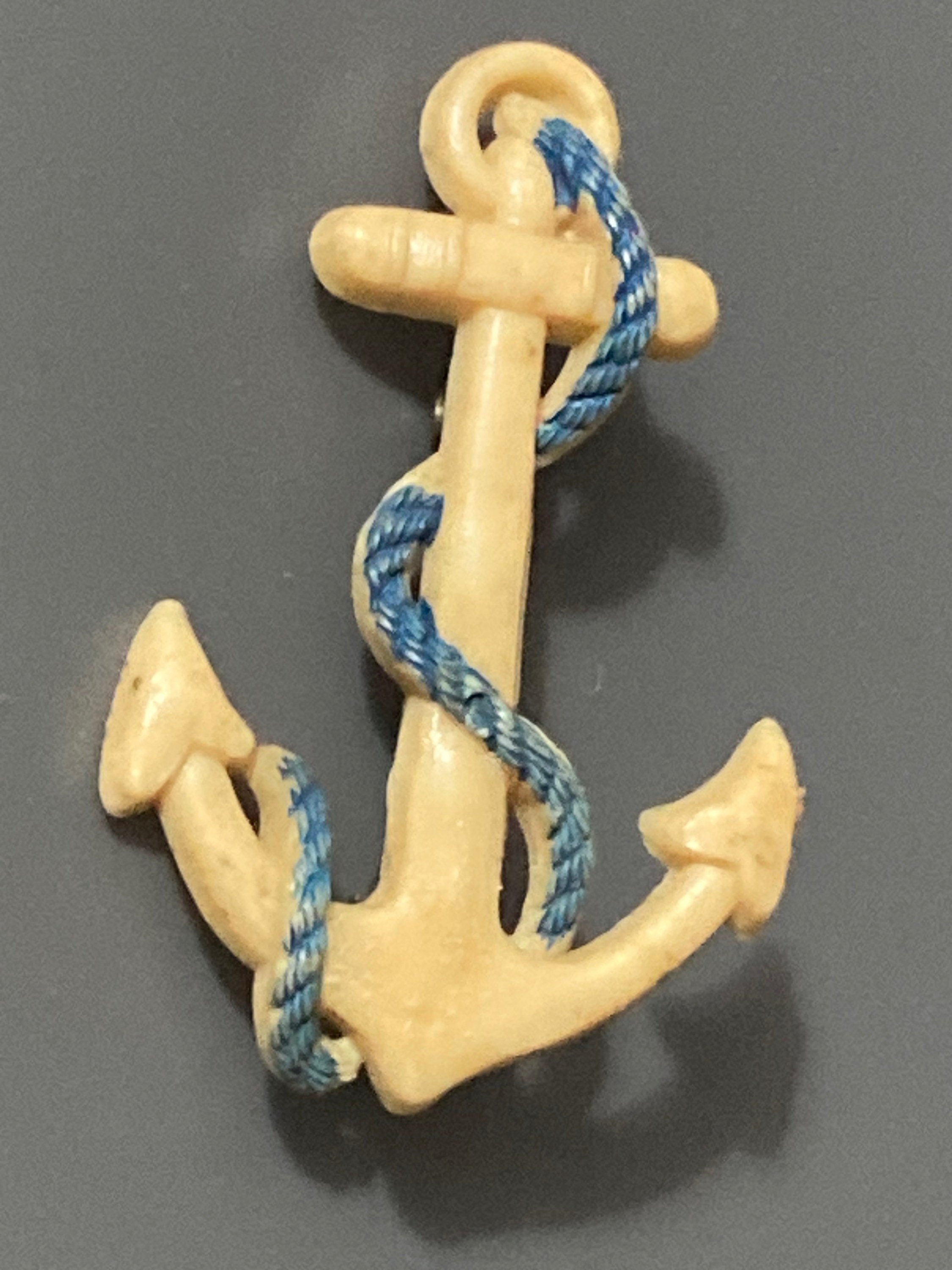 vintage nautical early plastic celluloid cream anchor Brooch