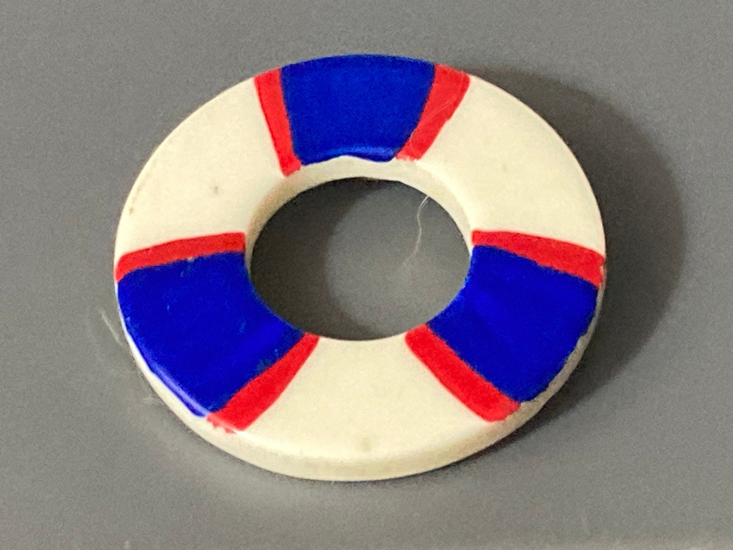 vintage nautical plastic red white and blue life bouy lifesaving ring  Brooch