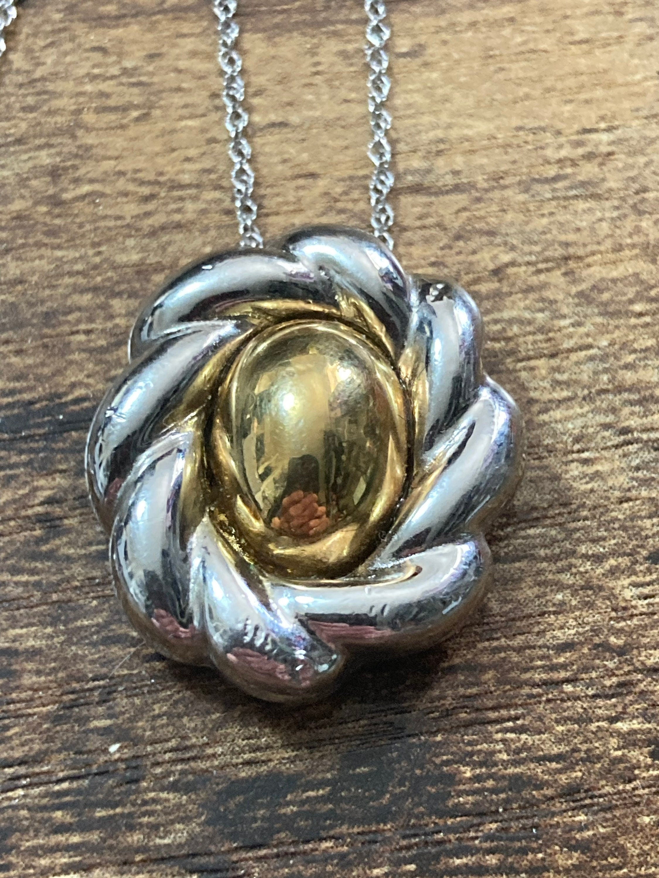 Vintage 1976 signed Givenchy gold tone pendant on 9ct white gold fine chain