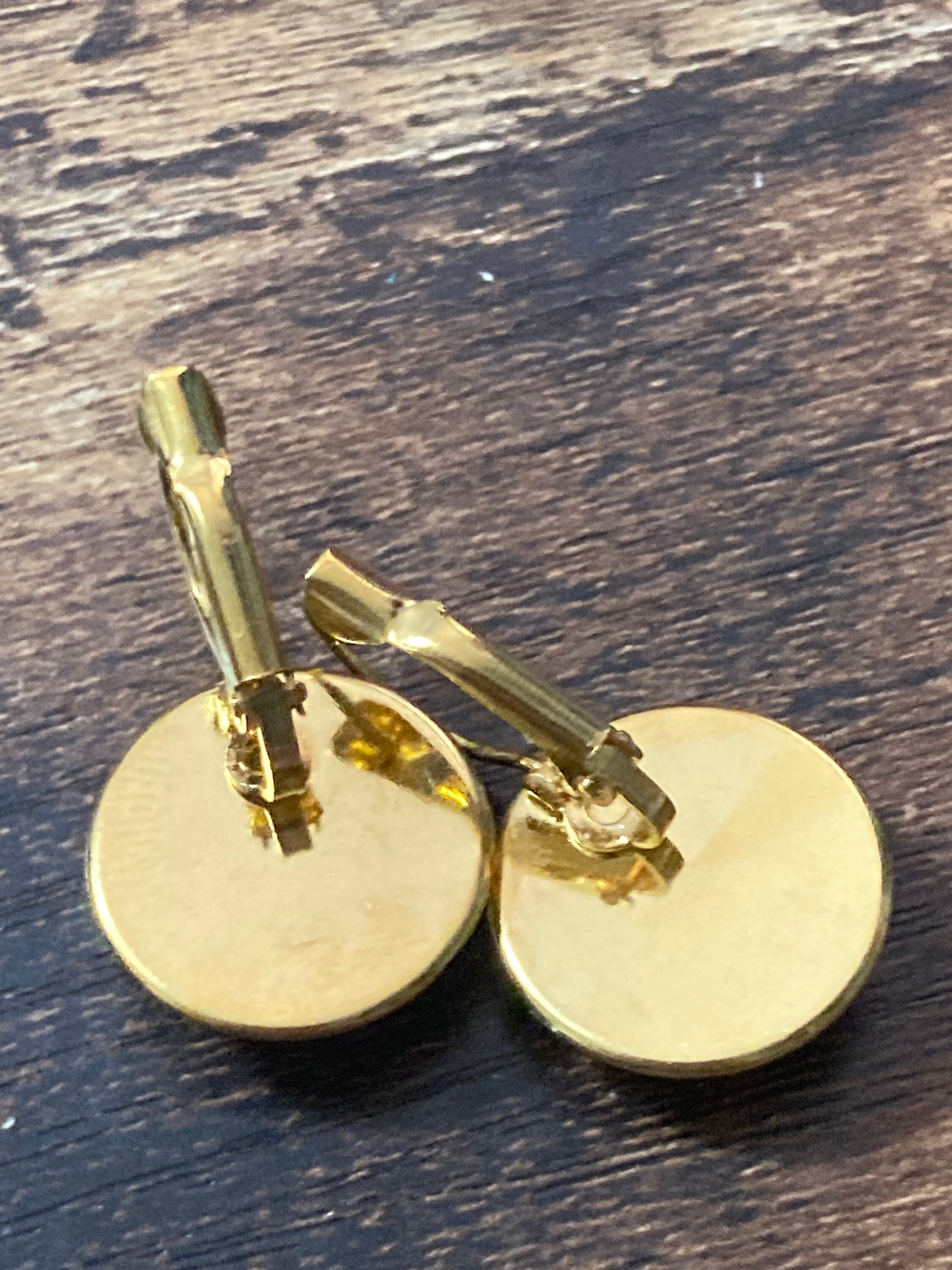 Union Jack earrings UK British flag round gold tone