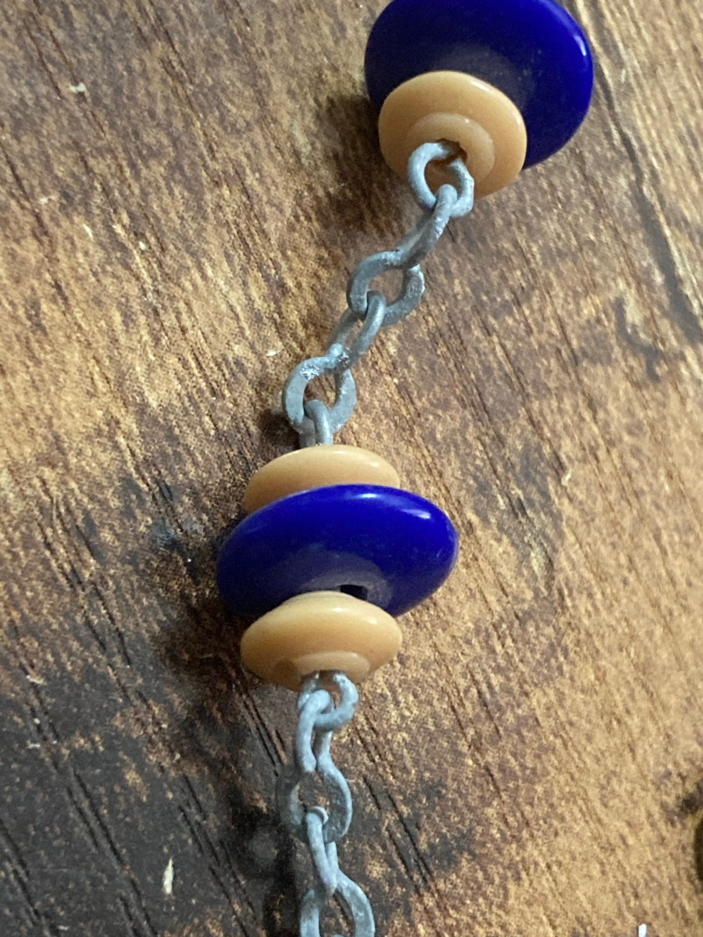 For restringing Vintage Art Deco galalith necklace blue and beige rondelle beads old shop stock