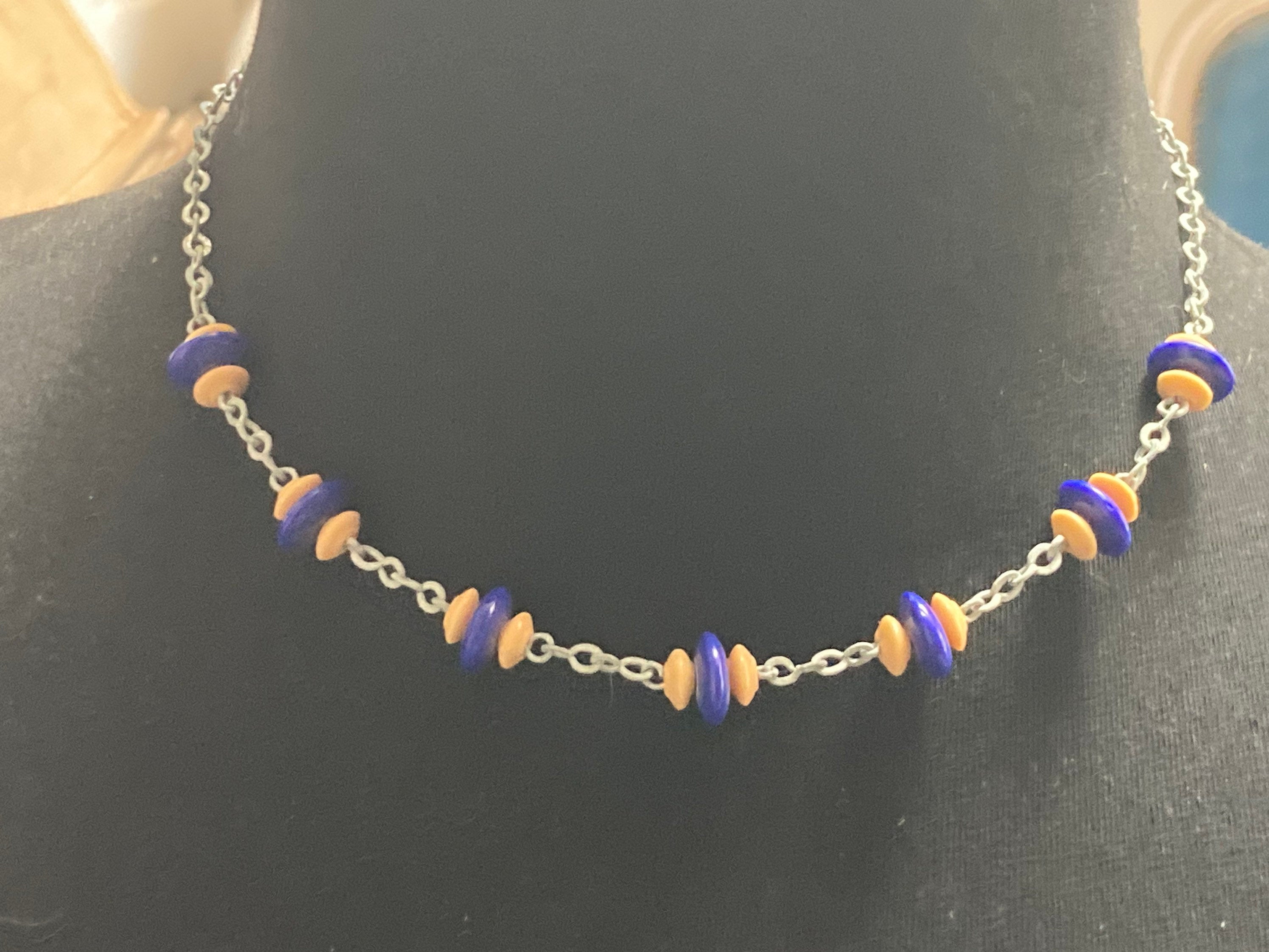 For restringing Vintage Art Deco galalith necklace blue and beige rondelle beads old shop stock