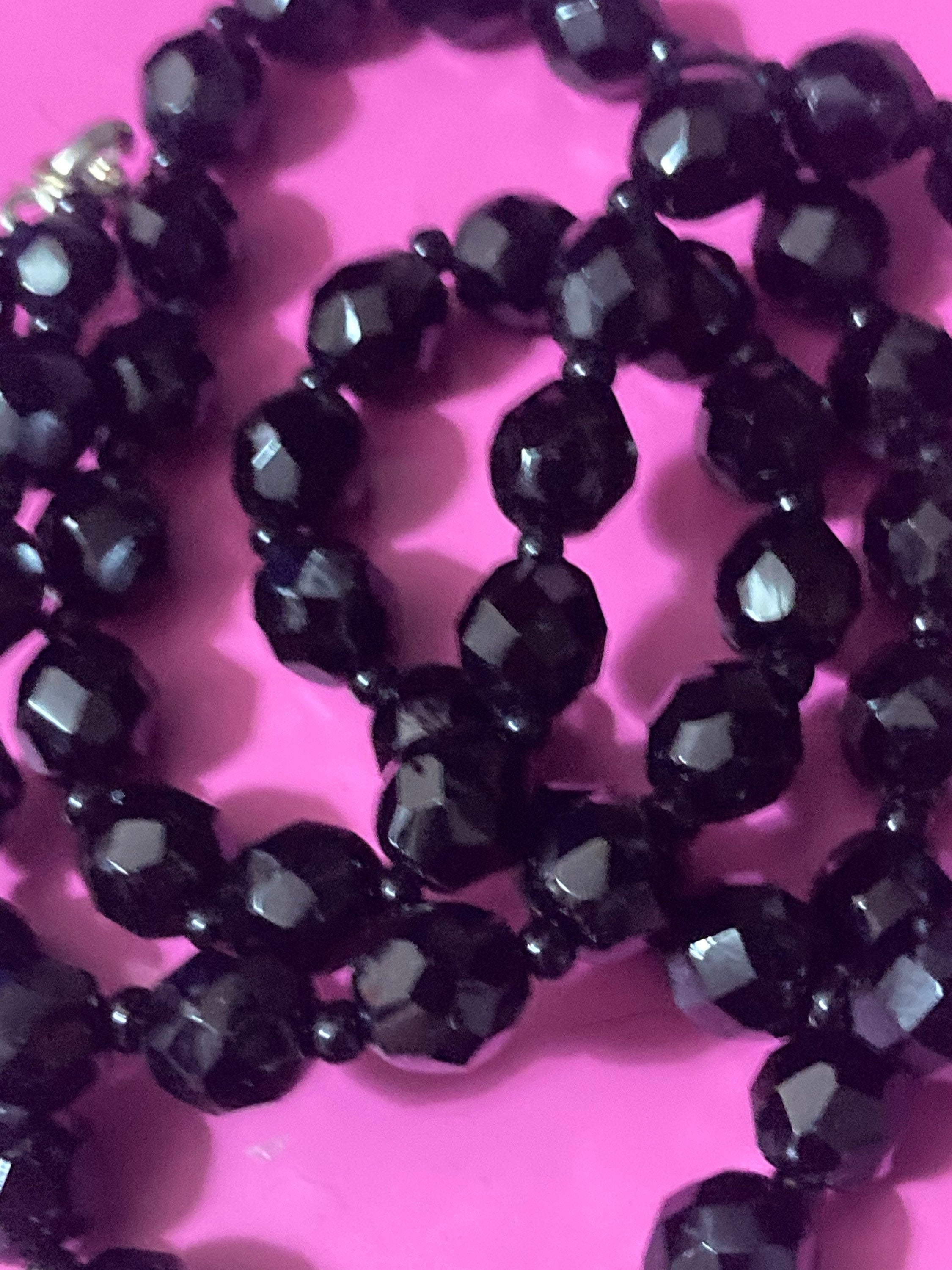 Vintage Black Crystal long beaded necklace 62cm mid century