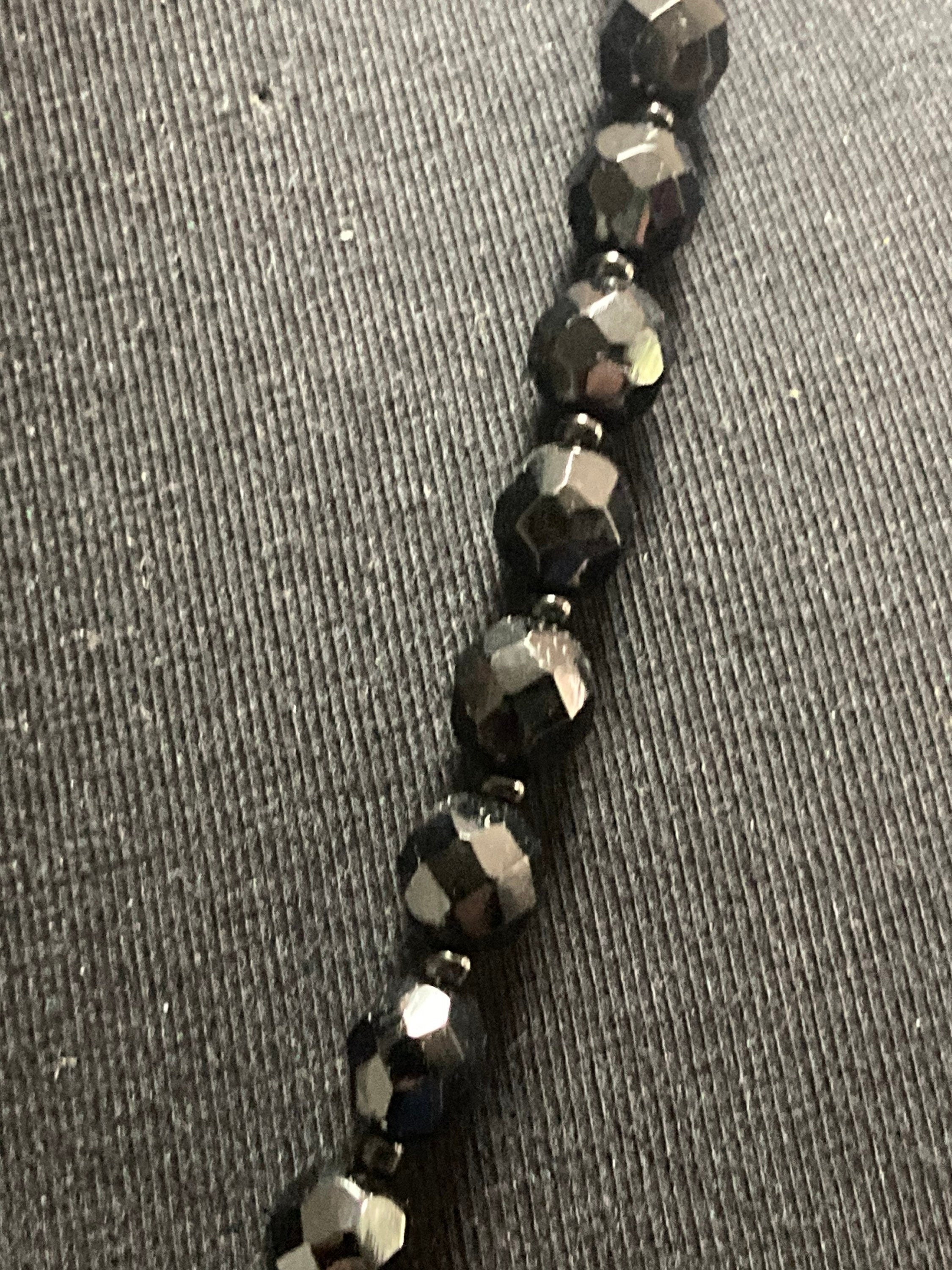 Vintage Black Crystal long beaded necklace 62cm mid century