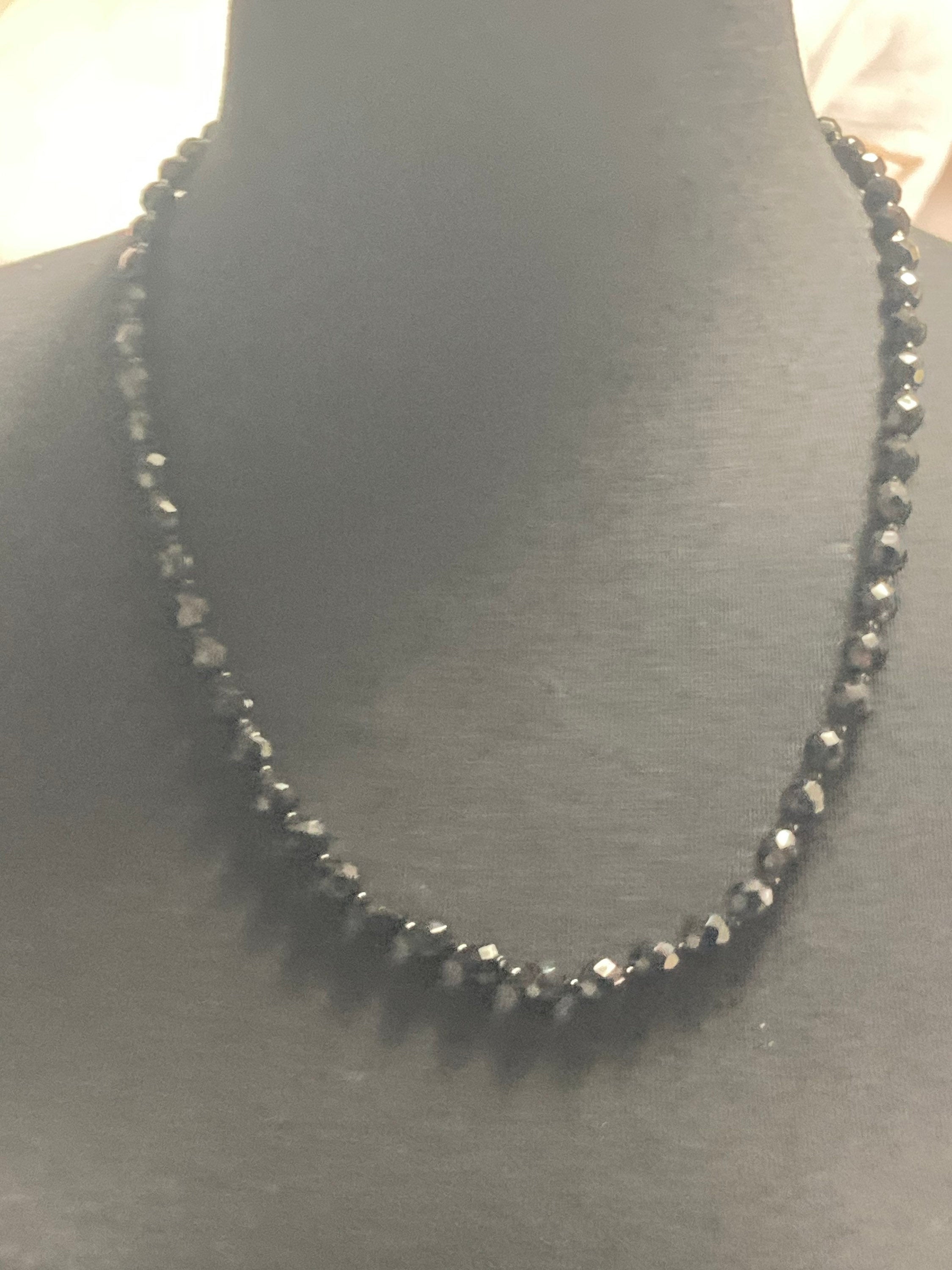 Vintage Black Crystal long beaded necklace 62cm mid century
