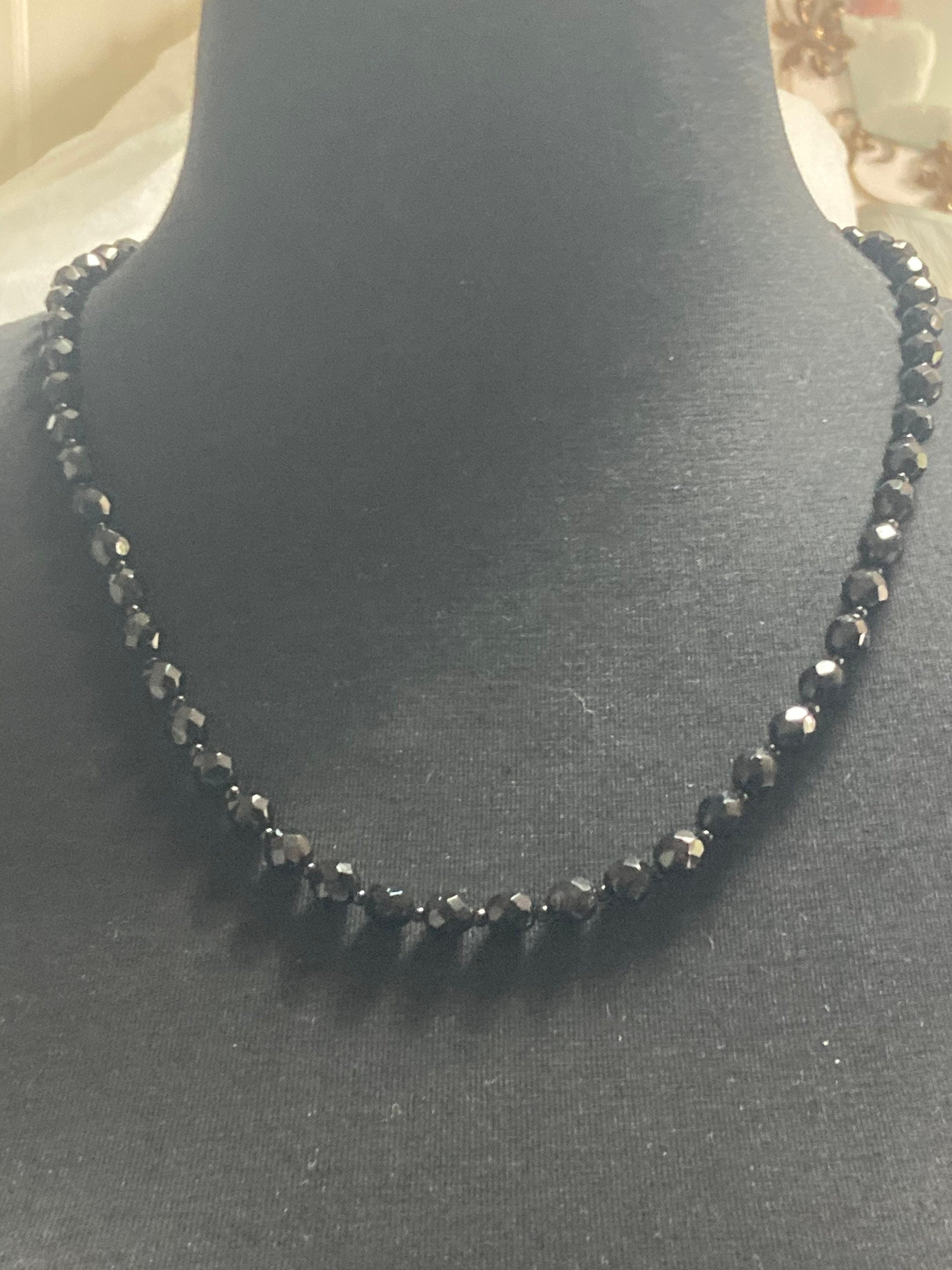 Vintage Black Crystal long beaded necklace 62cm mid century