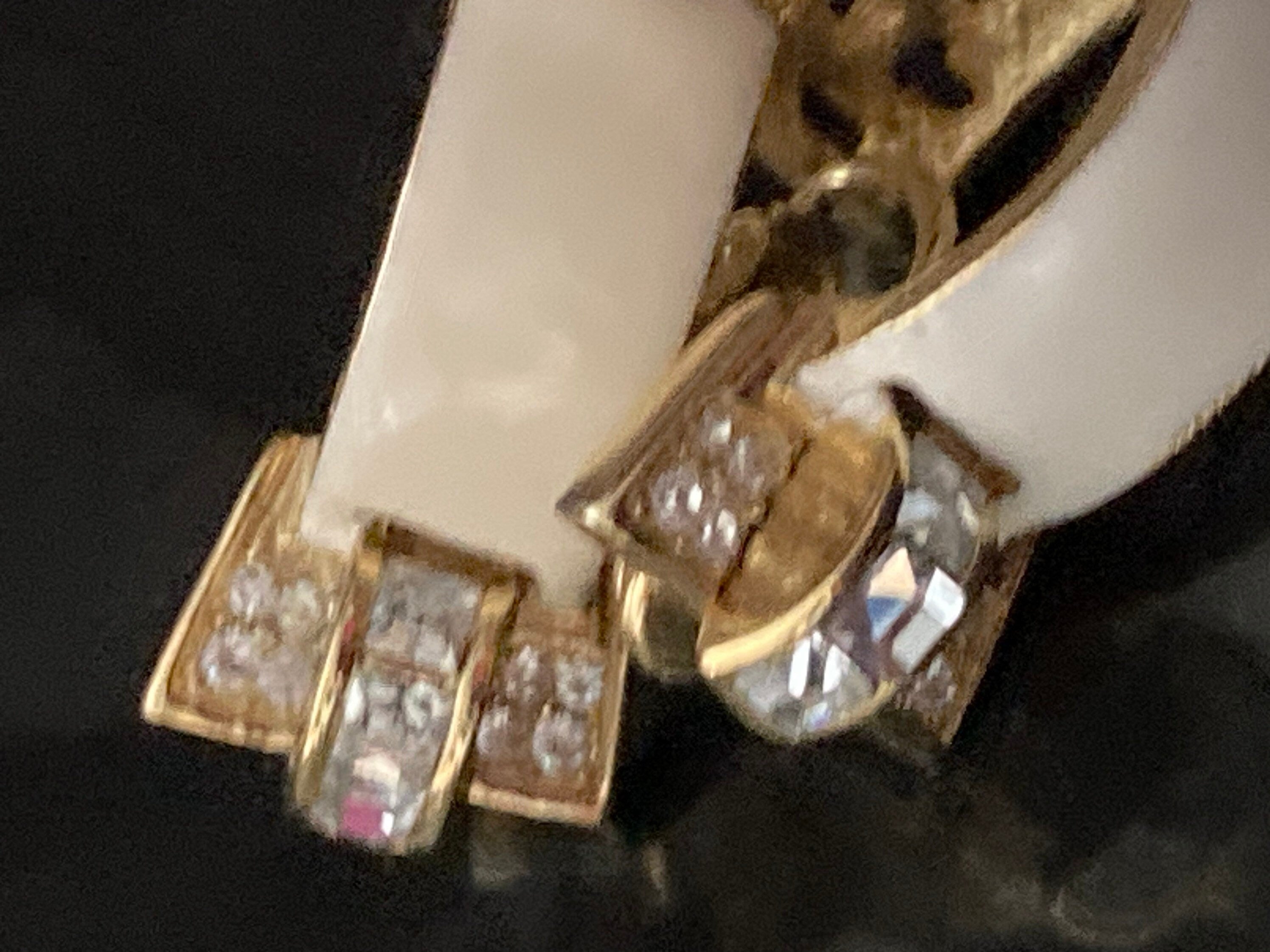 Signed Givenchy cream enamel diamanté gold hoop clip on earrings