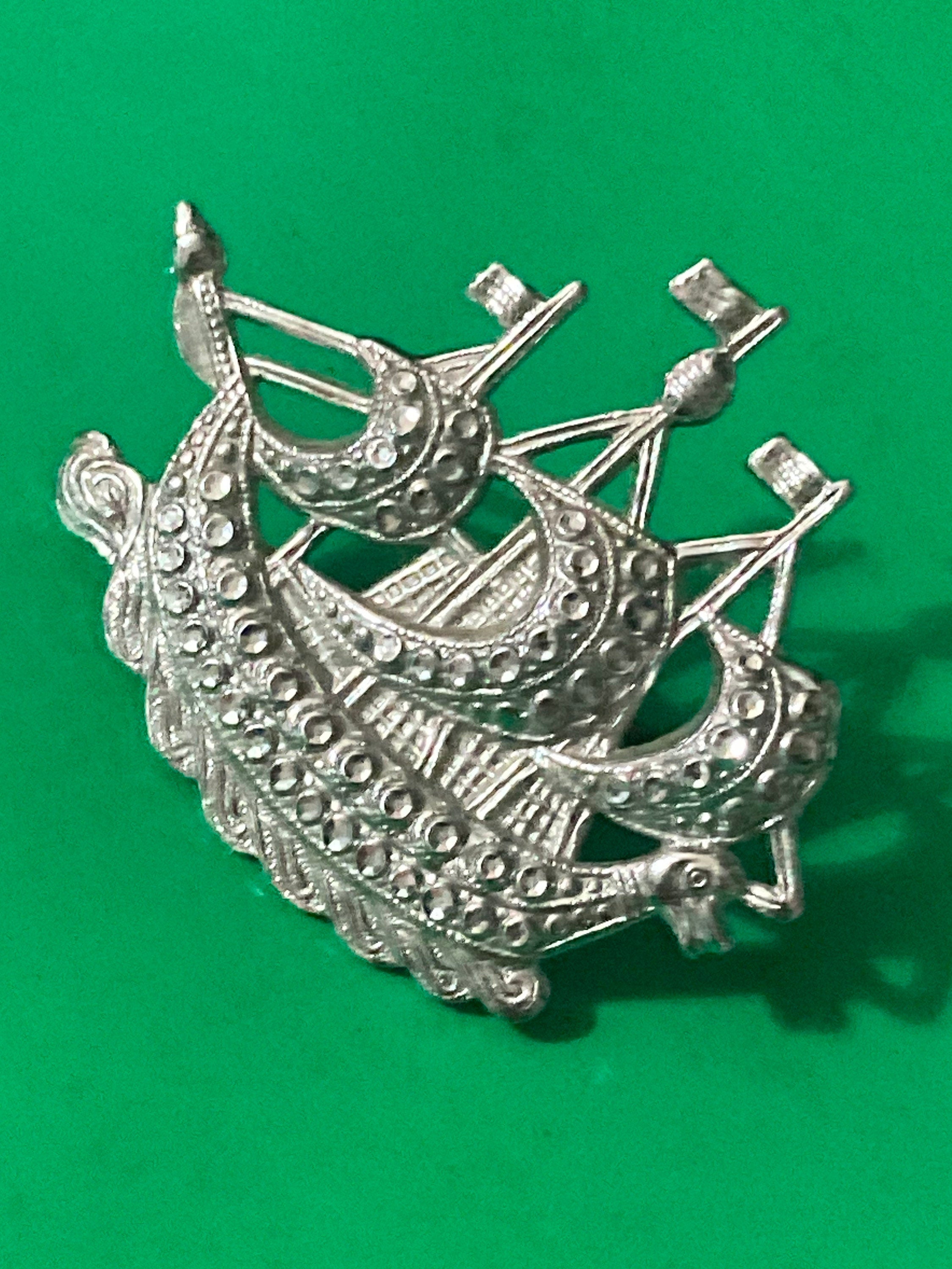 small StayBrite nautical silver tone yacht sailing boat Brooch