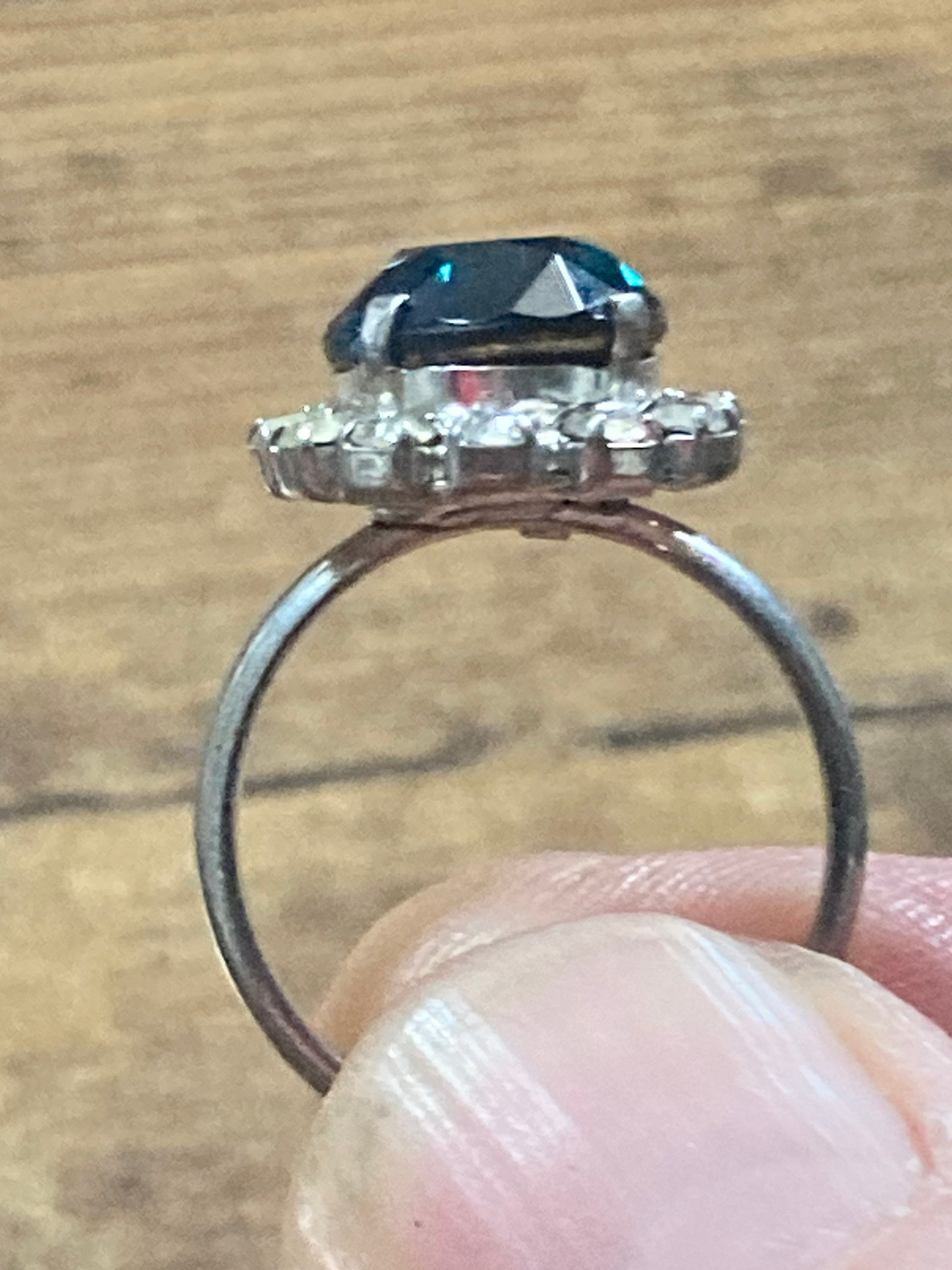 silver tone dark sapphire blue diamanté glass cluster adjustable ring