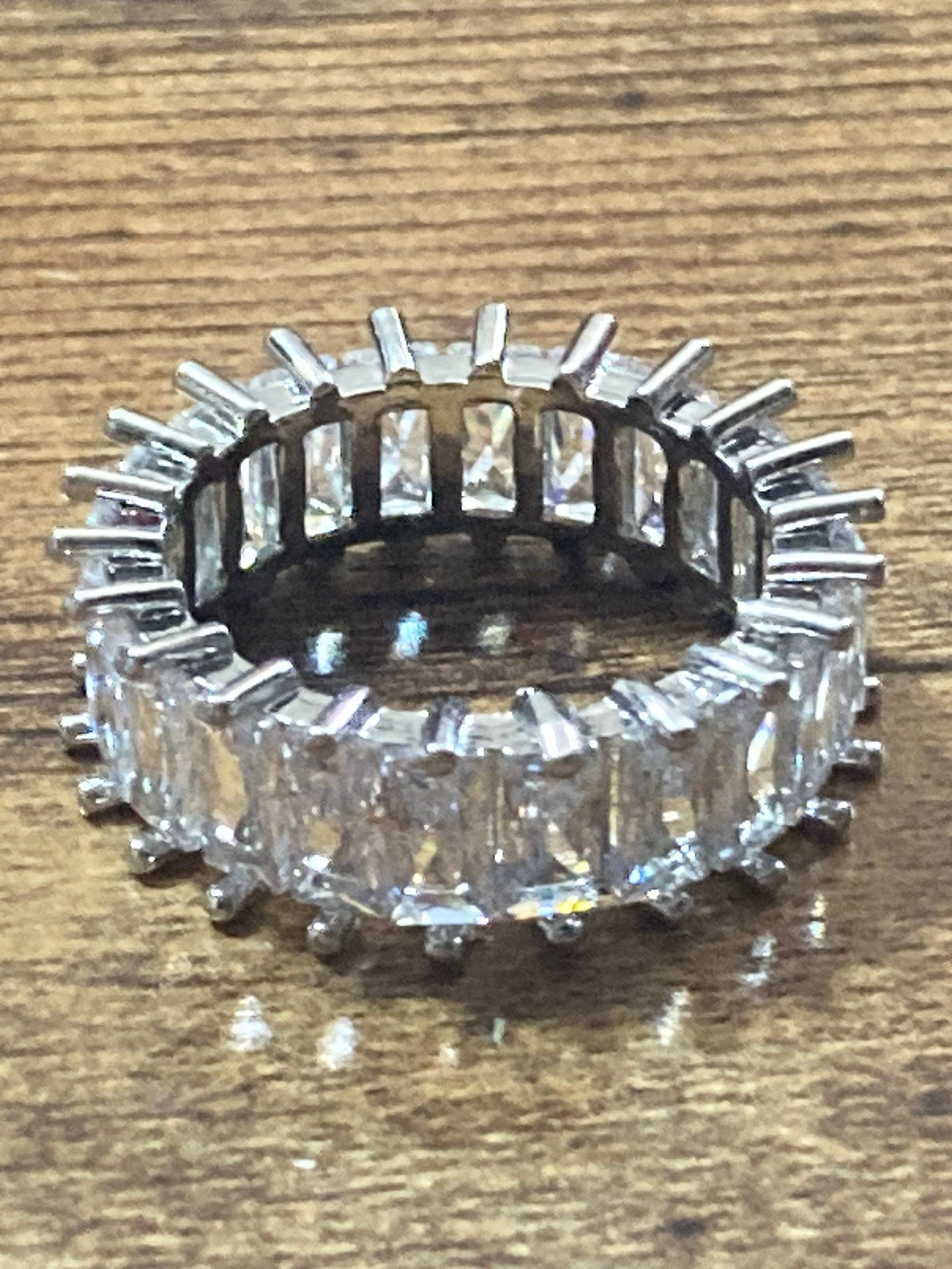 Clear CZ baguette diamanté costume cocktail dress ring size 7 uk P